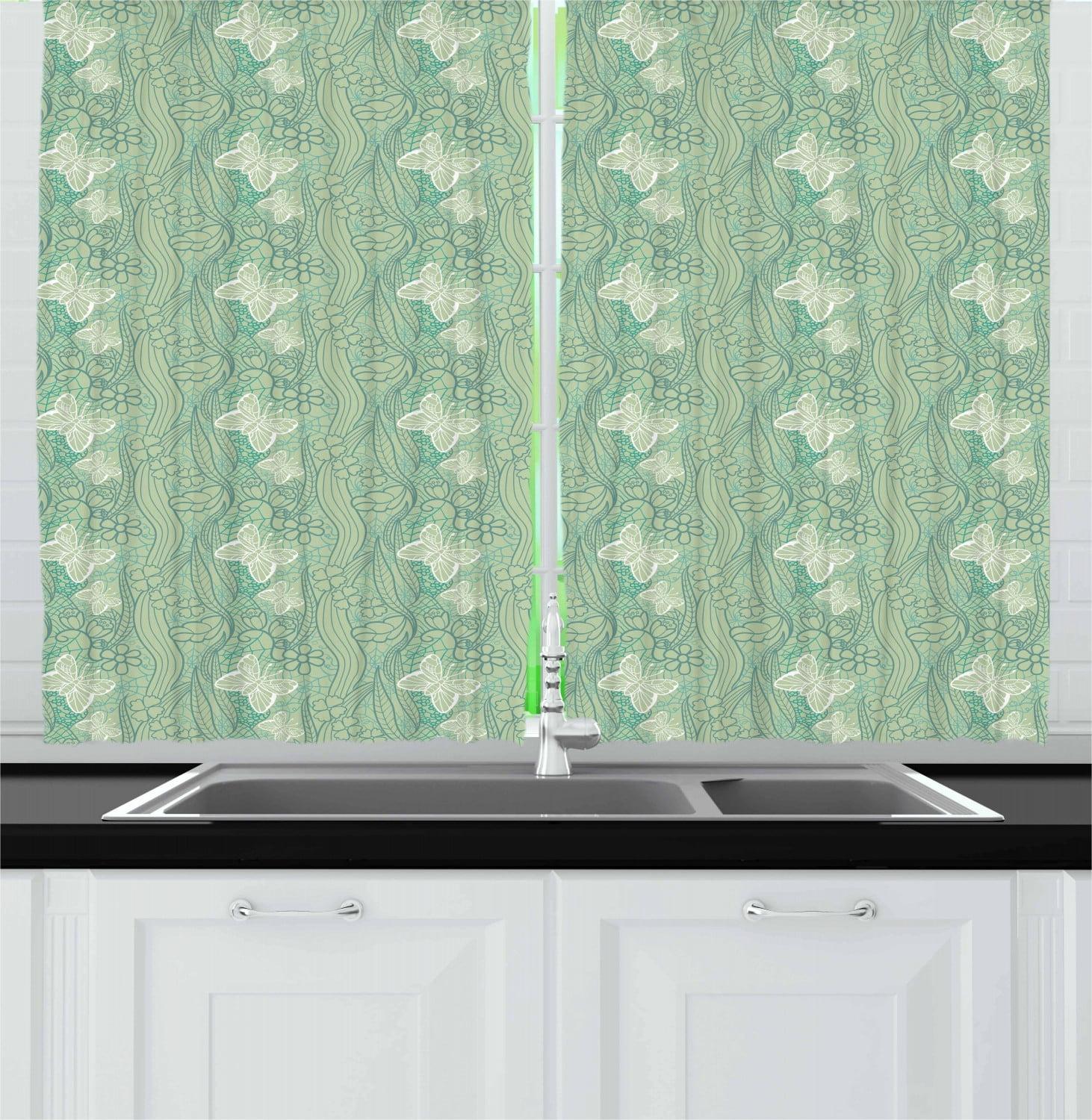 Floral Tailored 55'' W Kitchen Curtain in (Set of 2)