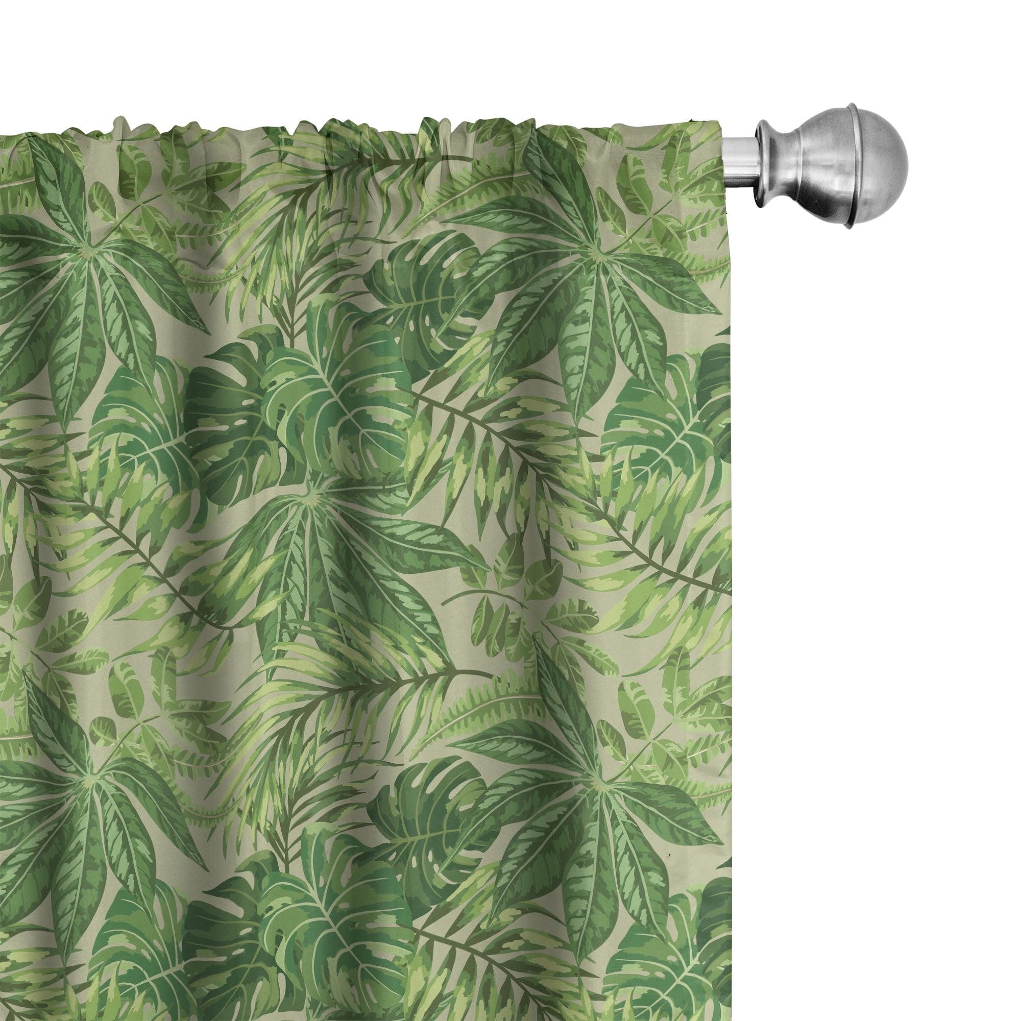 Green Leaf Semi-Sheer Rod Pocket Curtain Panels (Set of 2)