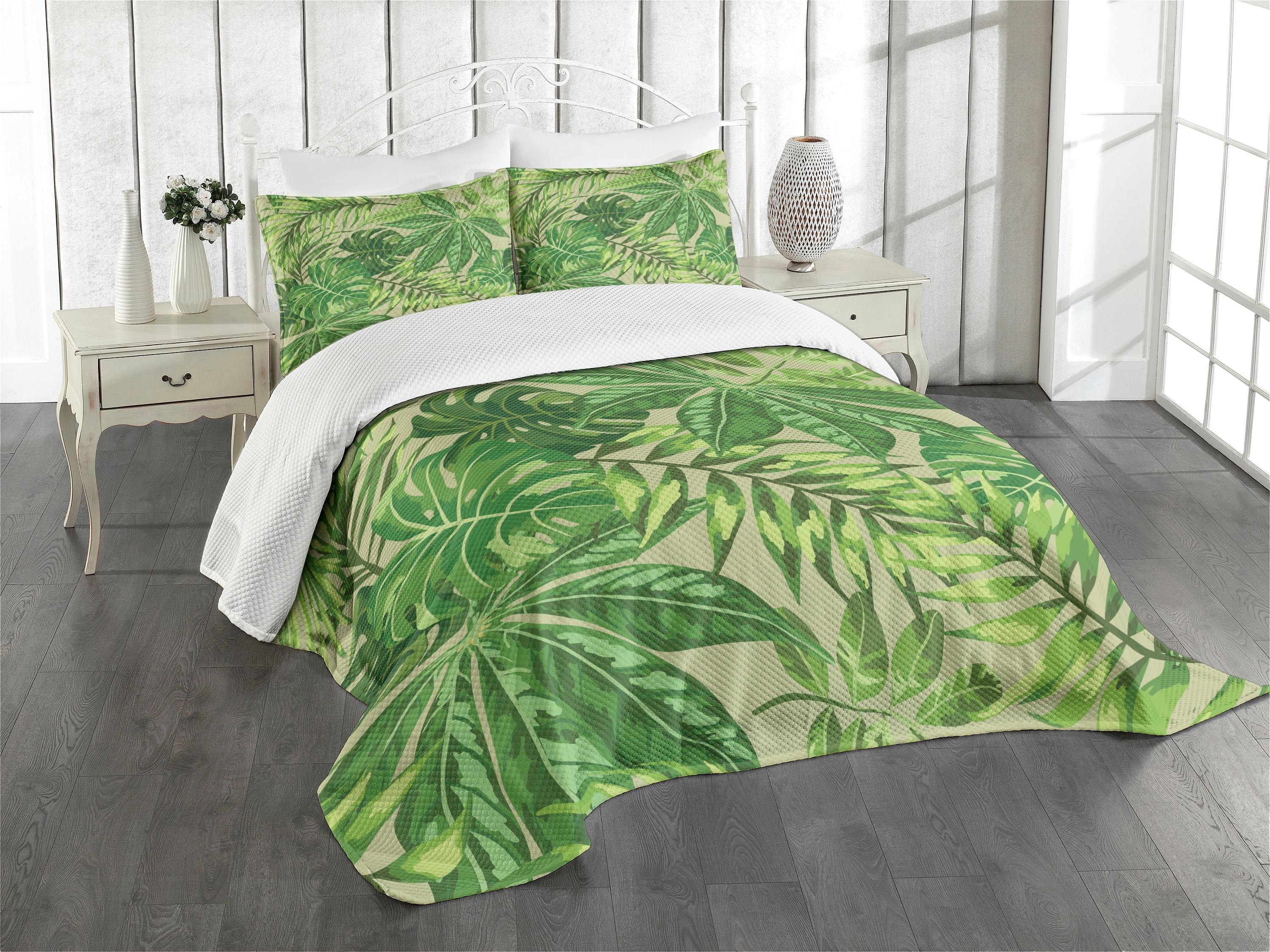 Ambesonne Ambesonne Green Leaf Bedspread Set Fresh Jungle Aloha Apple Green Fern Green
