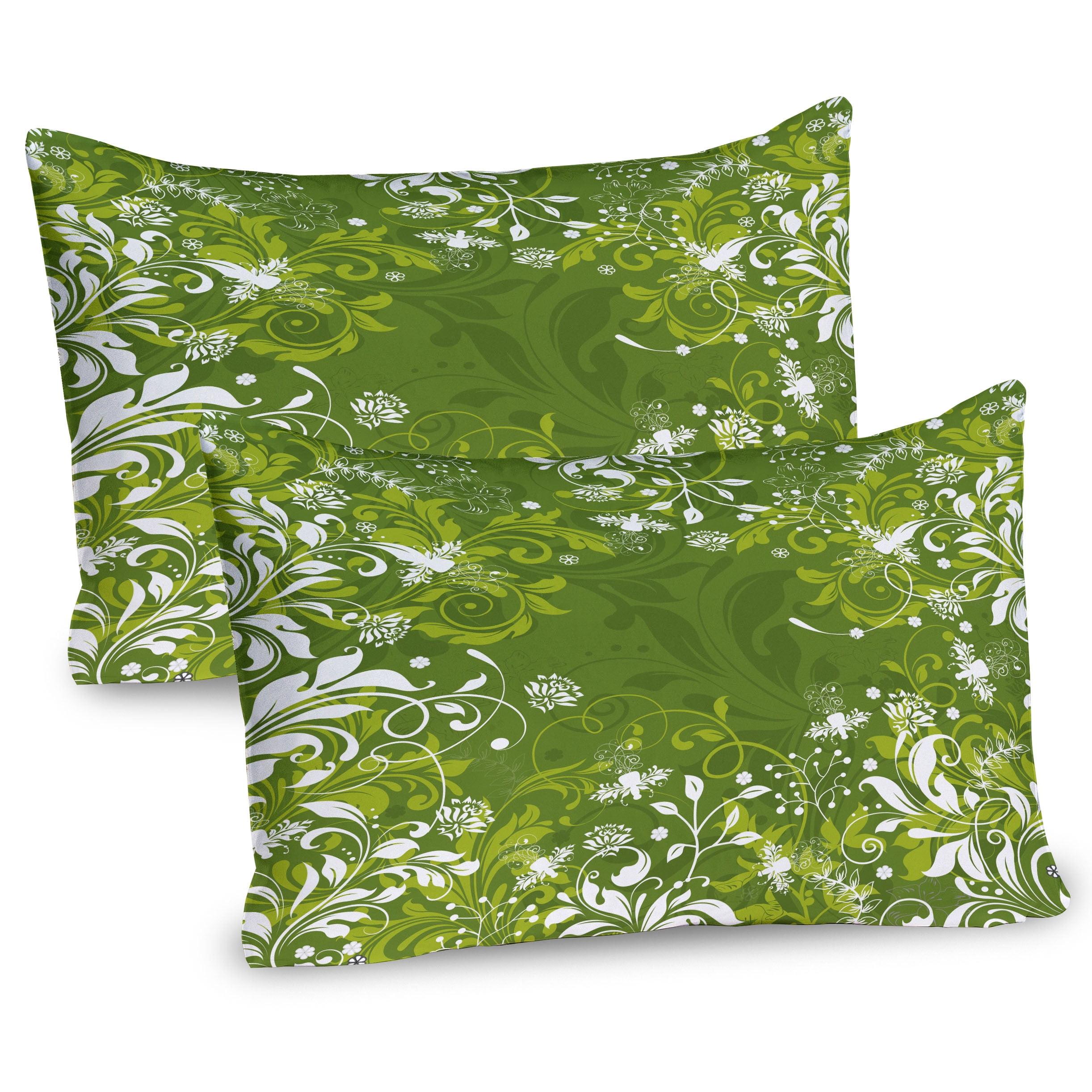 Apple Green and Fern Green Floral Microfiber Pillow Shams, 2 Pack