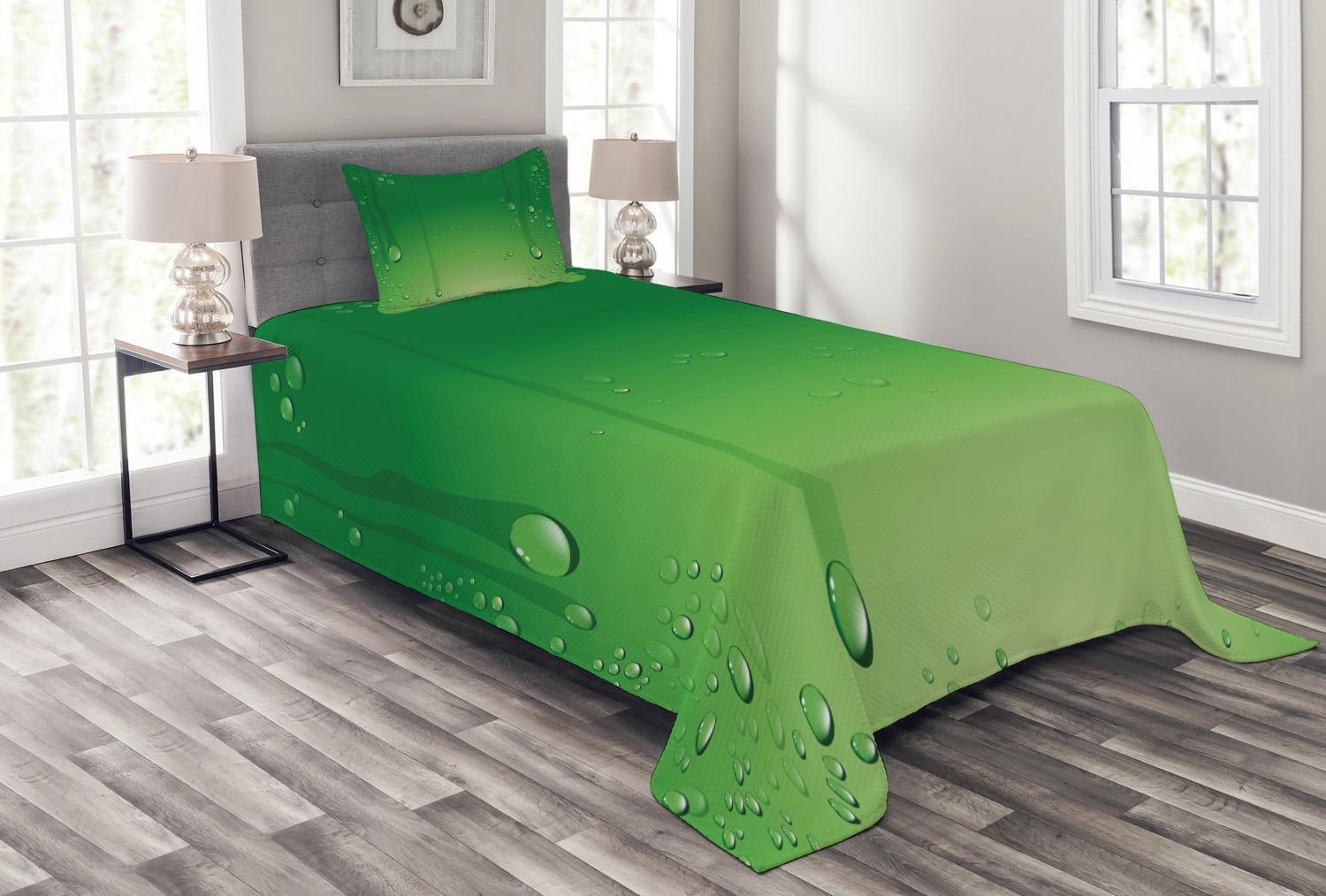 Ambesonne Green Bedspread Set Abstract Art Water Drops Fern Green Apple Green