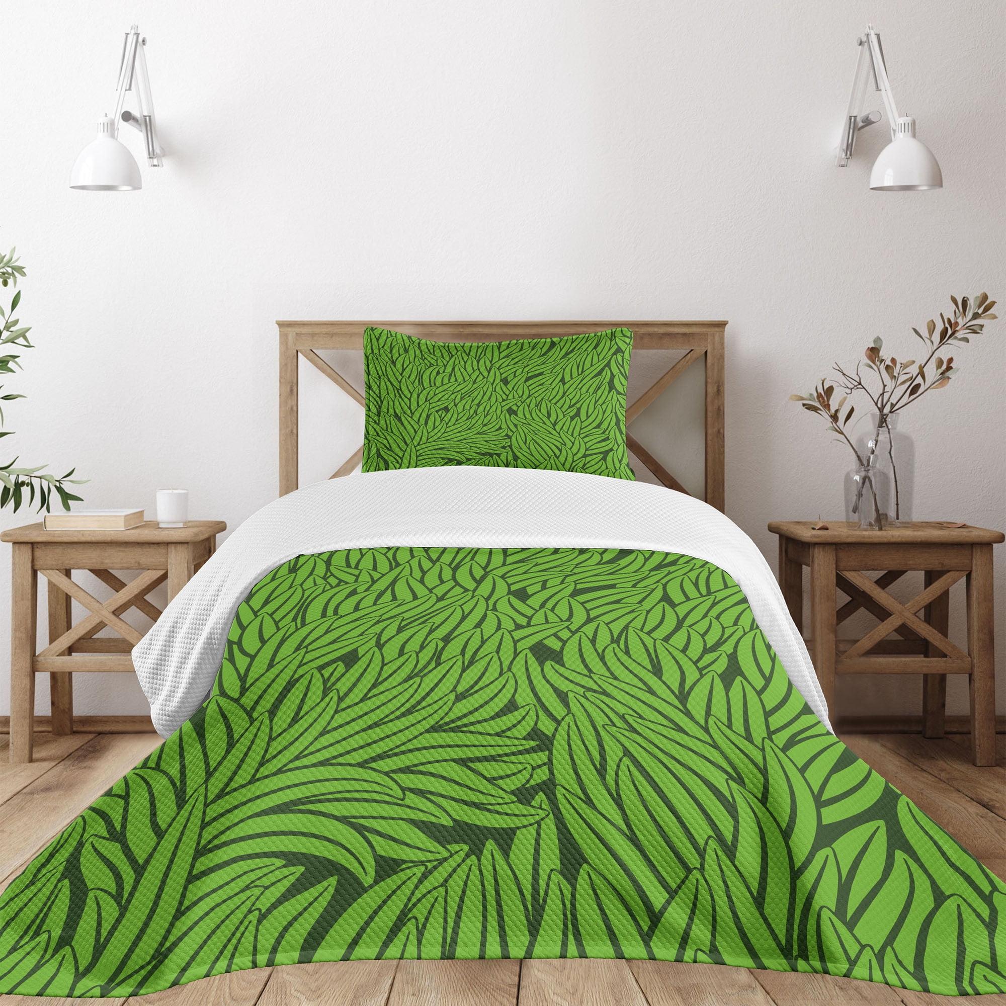 Ambesonne Green Bedspread Set  Grass Growth Abstract  Lime Green Emerald