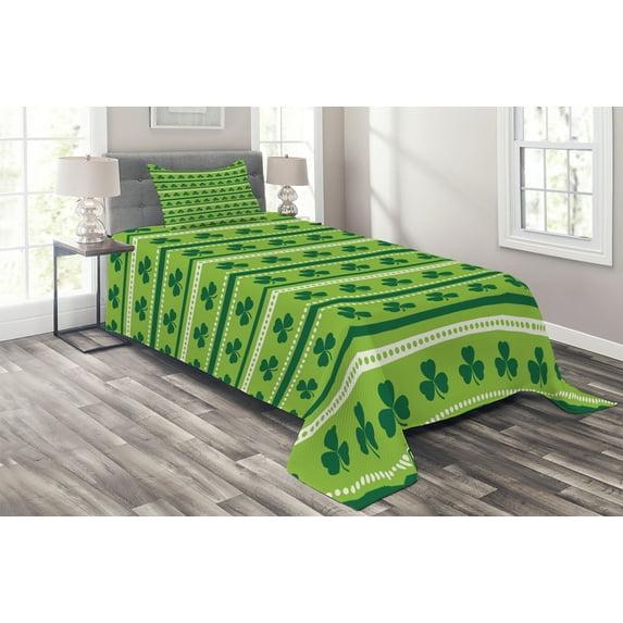 Ambesonne Ambesonne Green Bedspread Set Traditional Irish Clovers Lime Green Dark Green