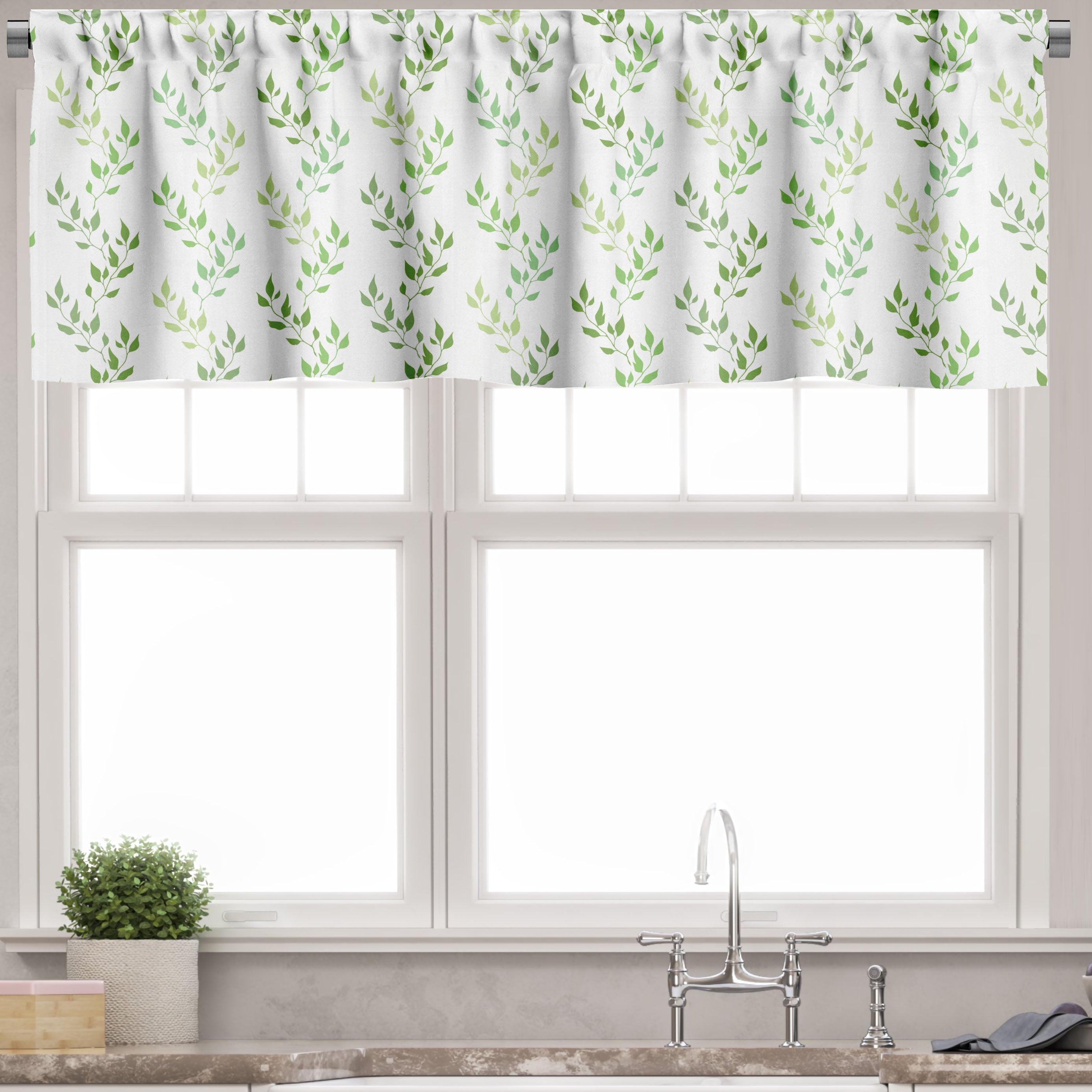 Green Leaf Pattern Light Filtering Rod Pocket Valance Set