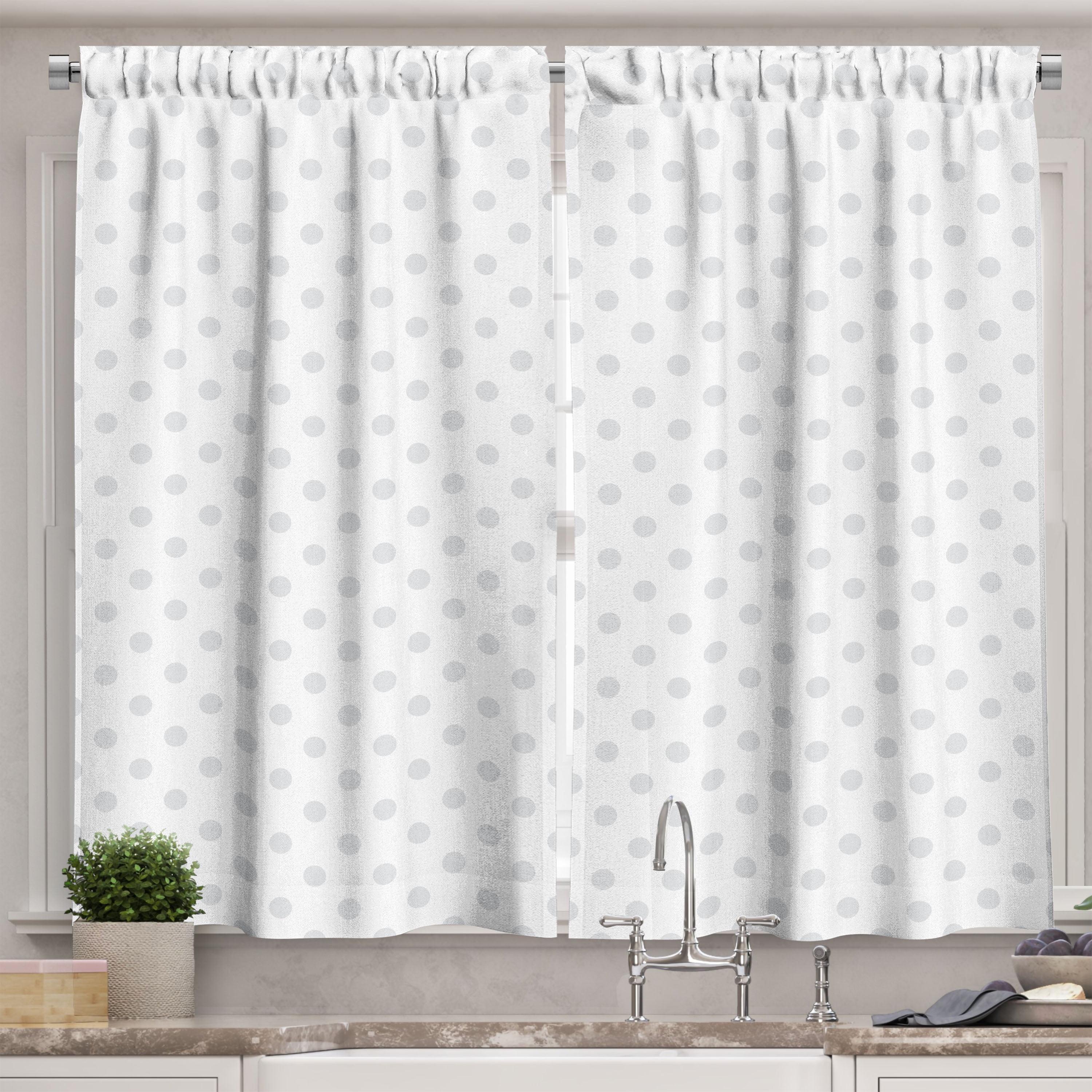 White Polka Dot Light Filtering Kitchen Curtain Pair