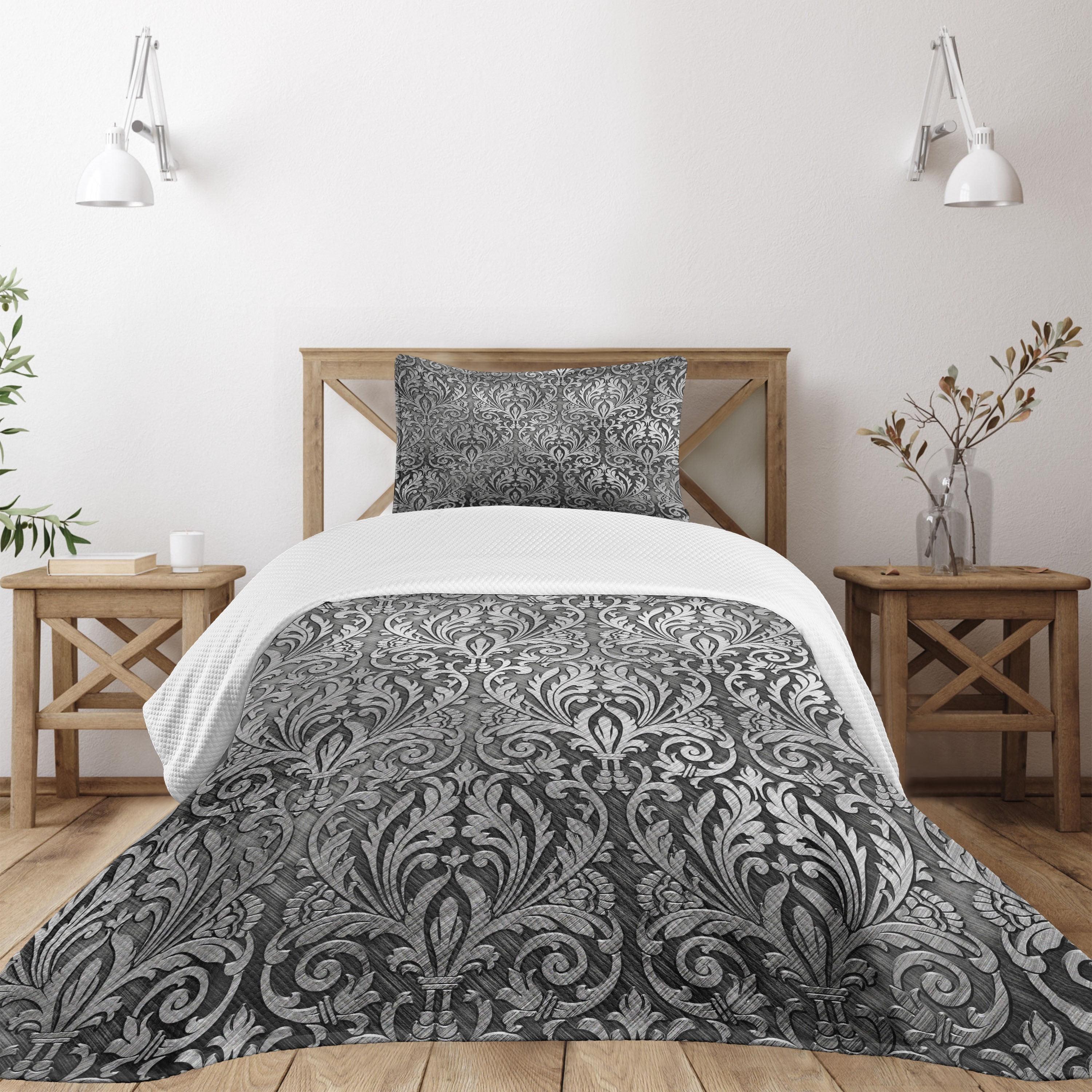 Gray Twin Quilted Bedspread Set with Pillow Sham