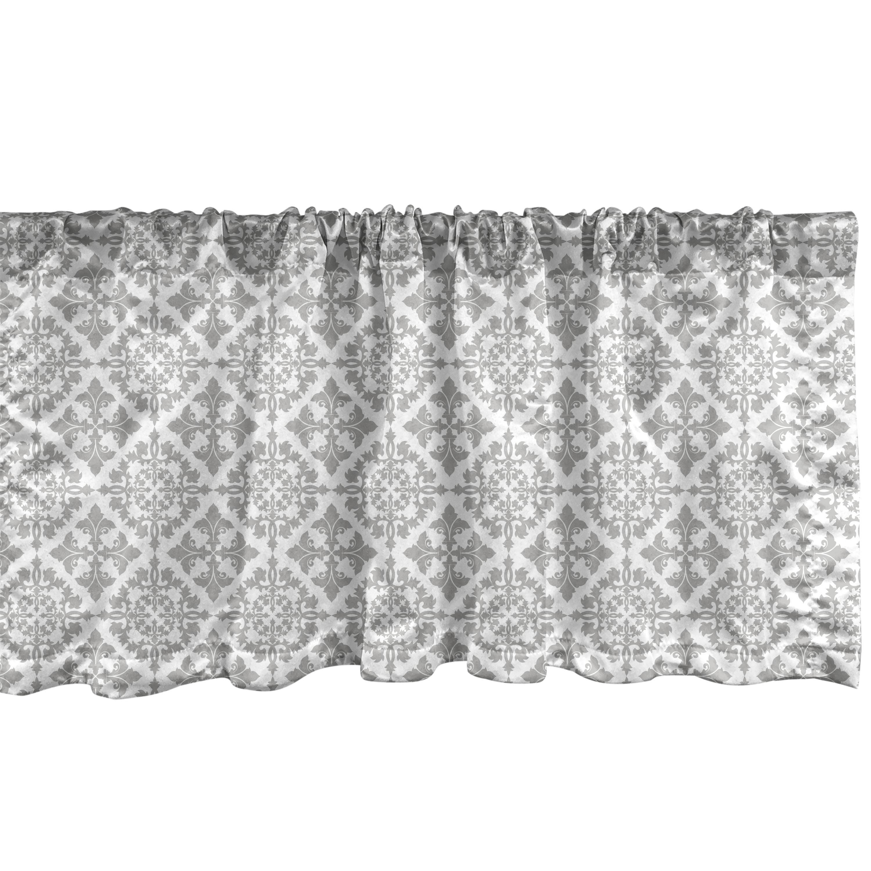 Ambesonne Damask Grey Valance Pack of 2 Flowers Swirling Ornate Pale Grey and White
