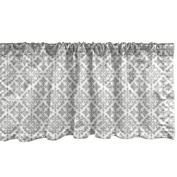 Ambesonne Ambesonne Damask Grey Valance Pack of 2 Flowers Swirling Ornate Pale Grey and White