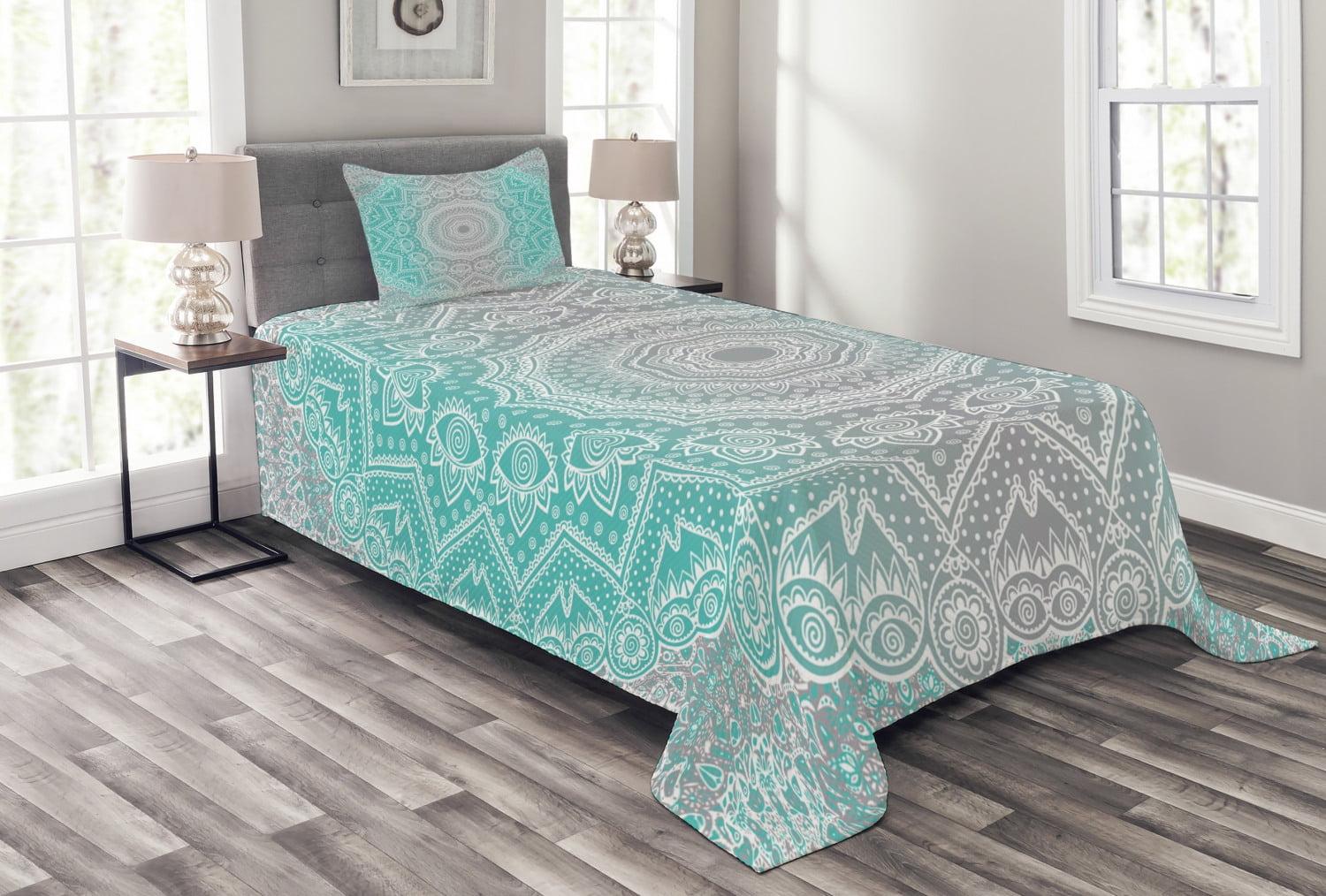 Gray Quilted Twin Bedspread Set with Pillow Sham