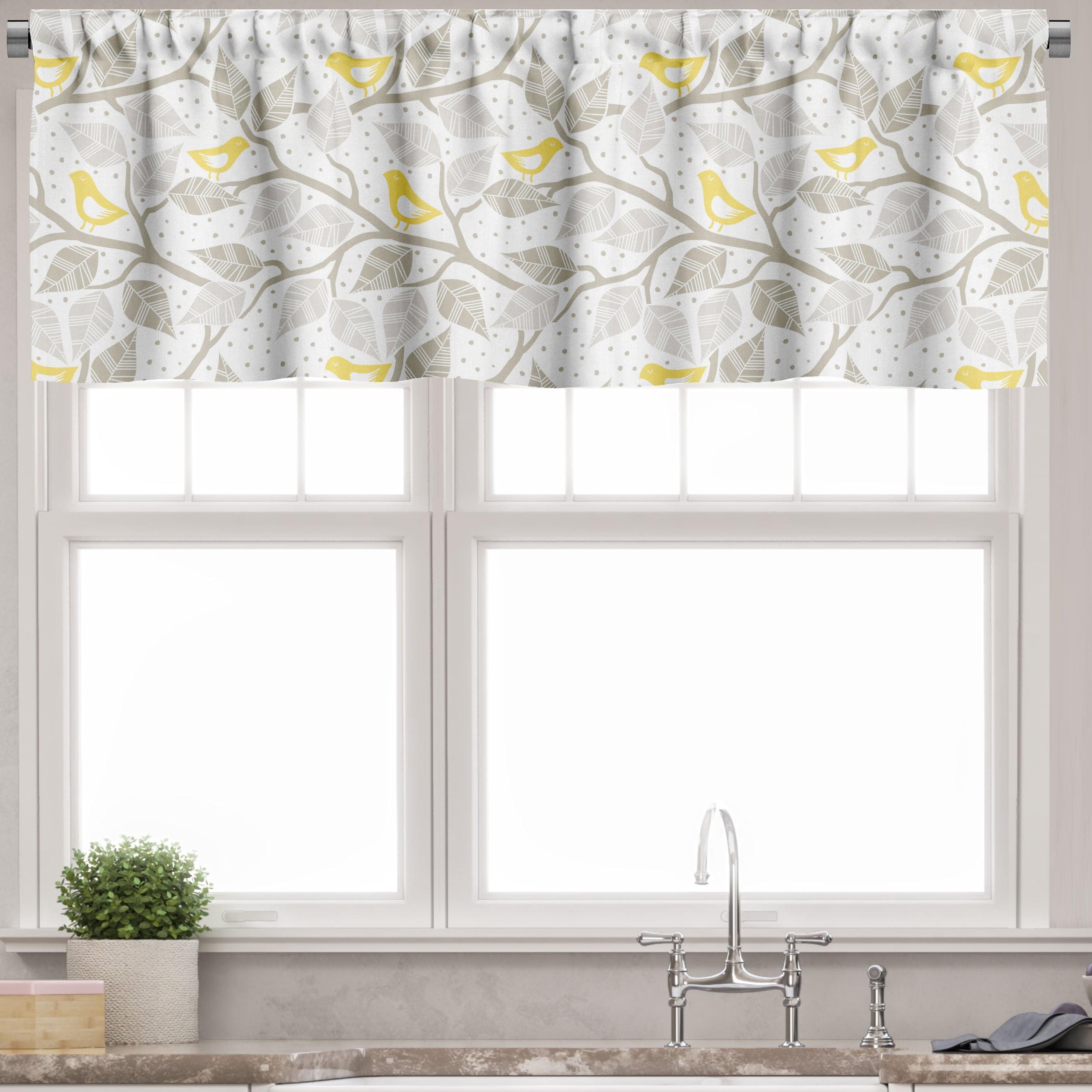 Grey and Yellow Tree and Birds Satin Valance 54" x 12" Pack of 2