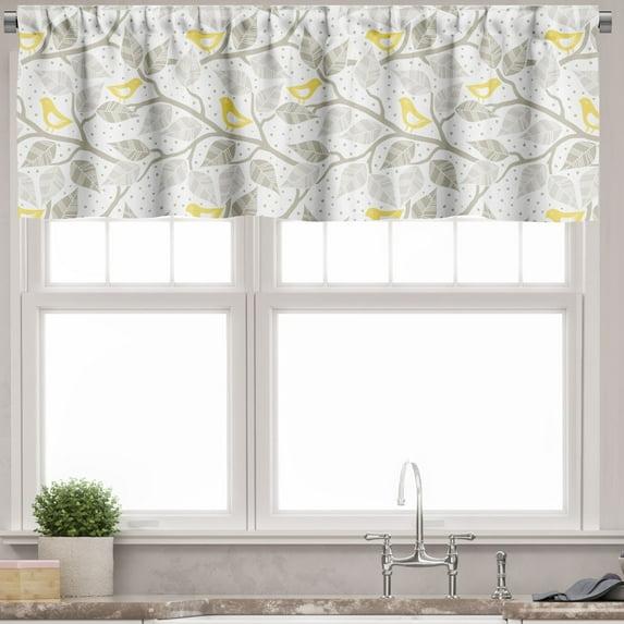 Ambesonne Ambesonne Grey and Yellow Valance Pack of 2 Tree and Birds