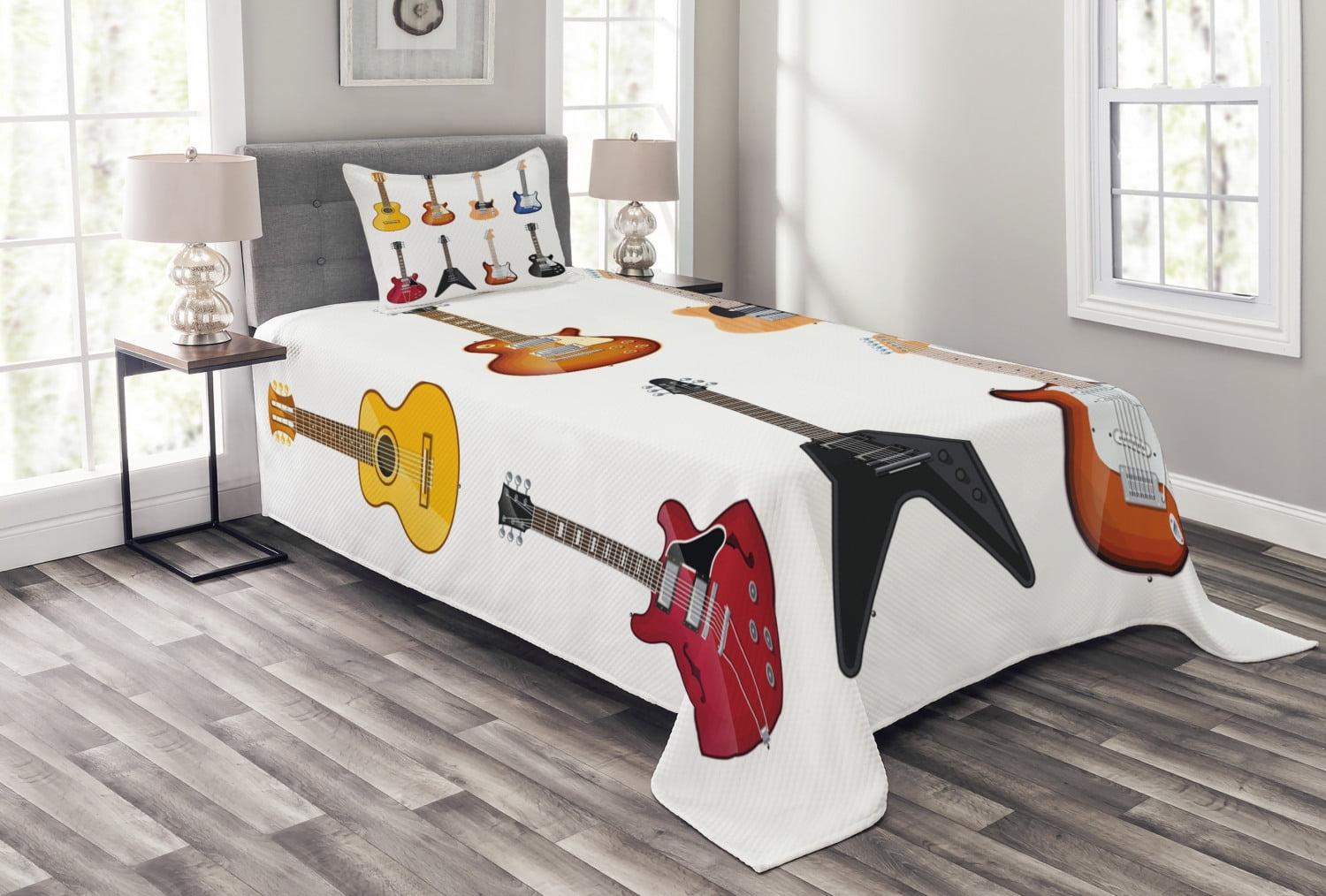 Ambesonne Ambesonne Guitar Bedspread Set 2 Pcs String Instruments Jazz Twin Multicolor