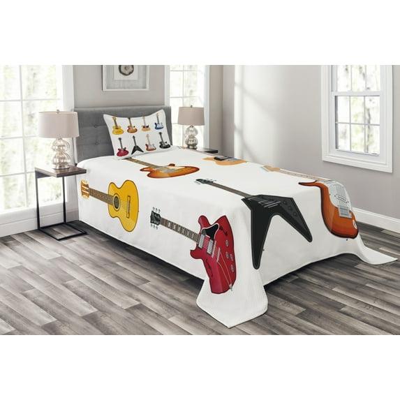 Ambesonne Ambesonne Guitar Bedspread Set 2 Pcs String Instruments Jazz Twin Multicolor