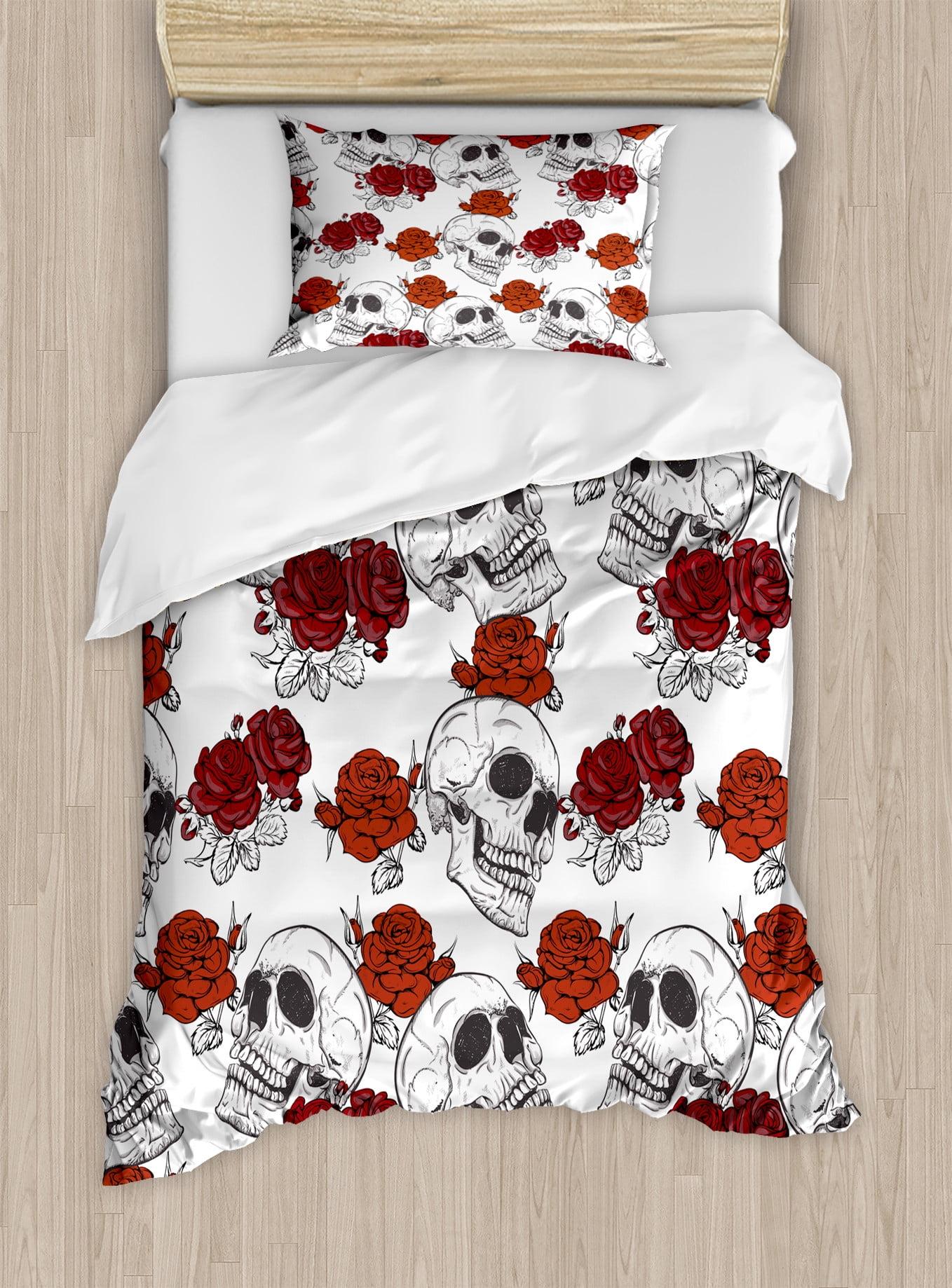 Skull Decorations Traditional Floral Duvet Cover Set