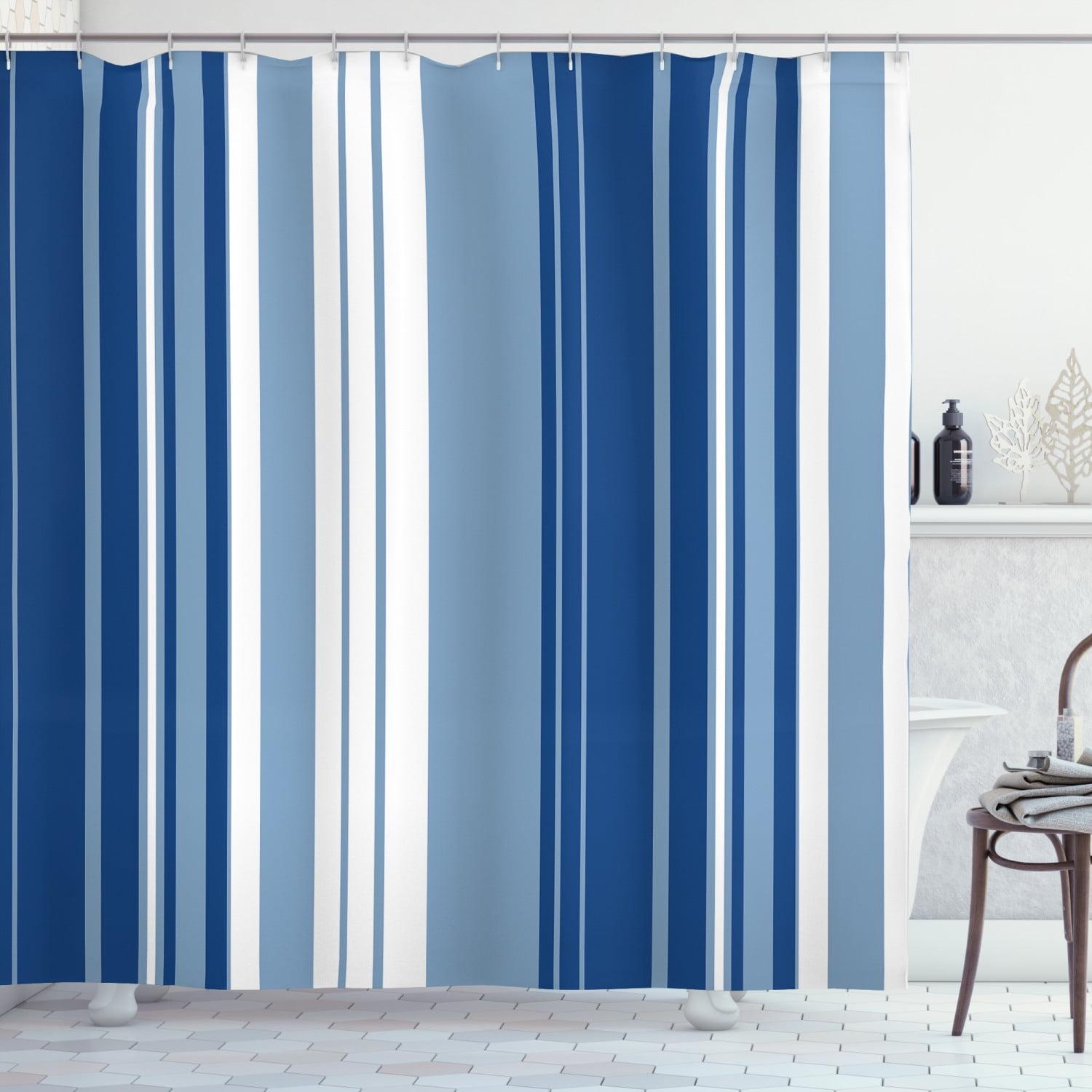 Navy Blue and White Striped Water-Resistant Shower Curtain