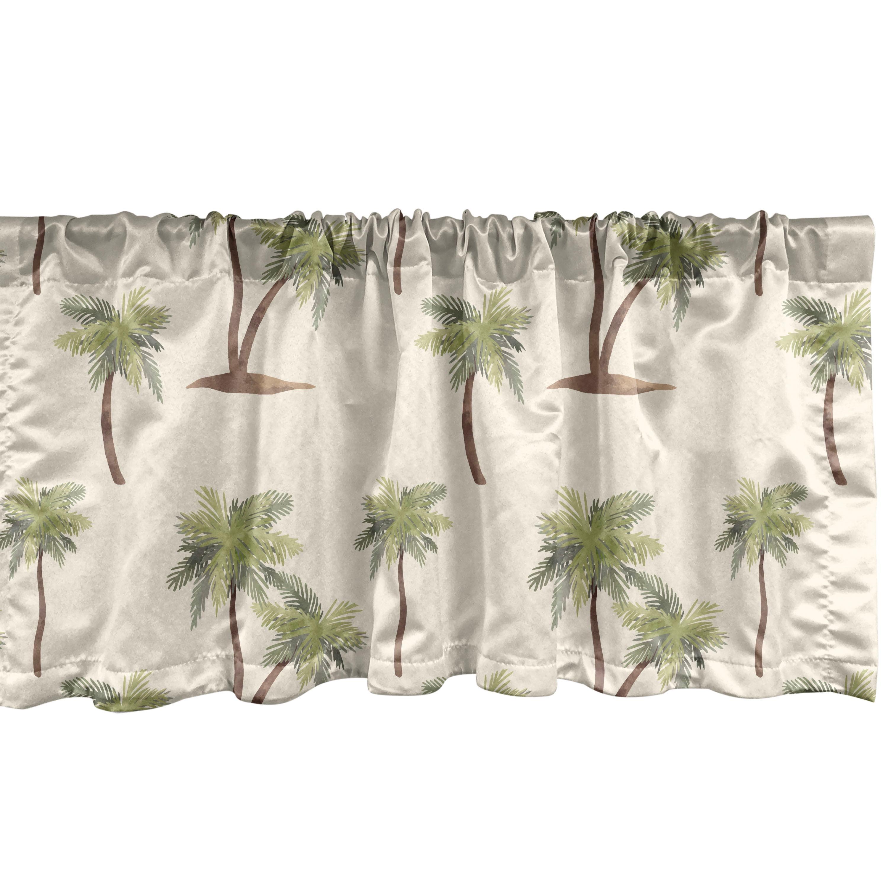 Cream Cocoa and Khaki Palm Pattern Satin Polyester Valance