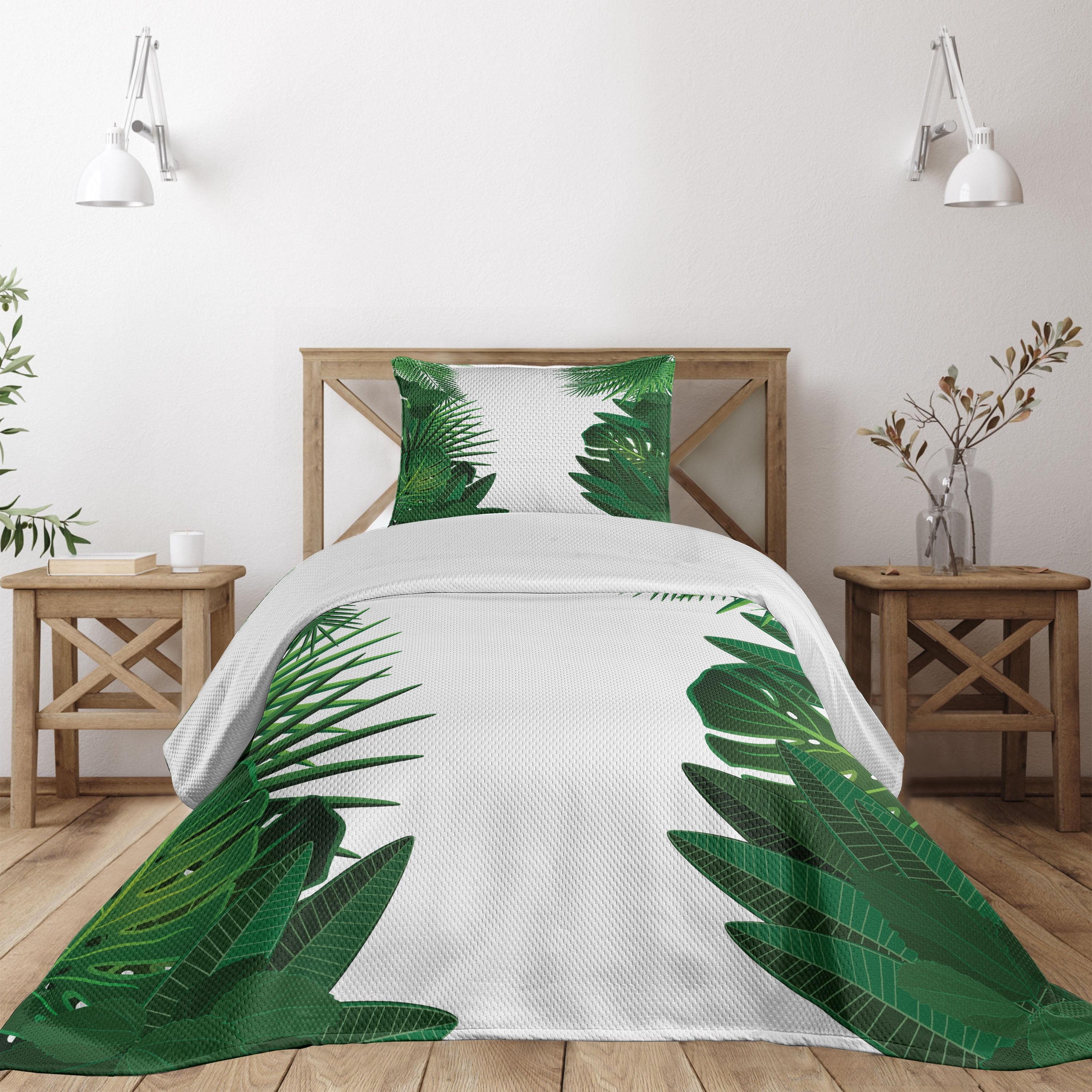 Tropical Green and White Twin Quilted Bedspread Set