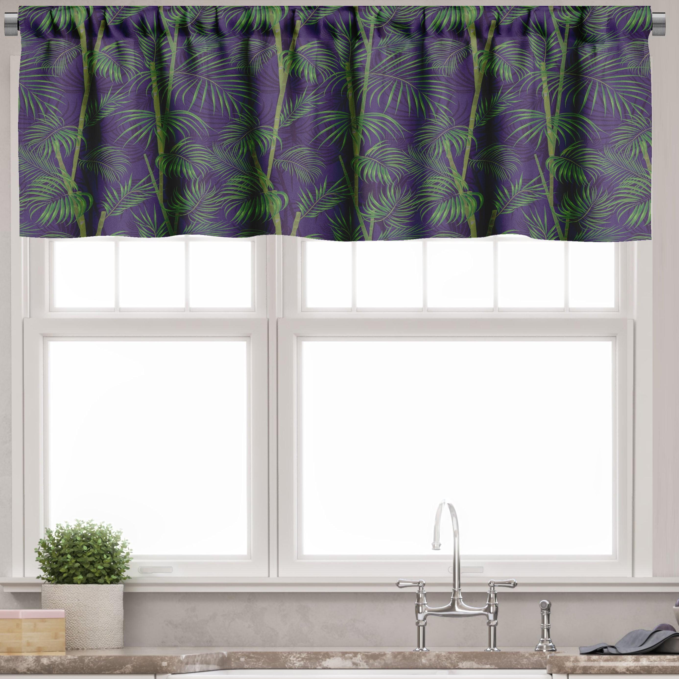 Exotic Palm Leaf Green Satin Rod Pocket Valance Set