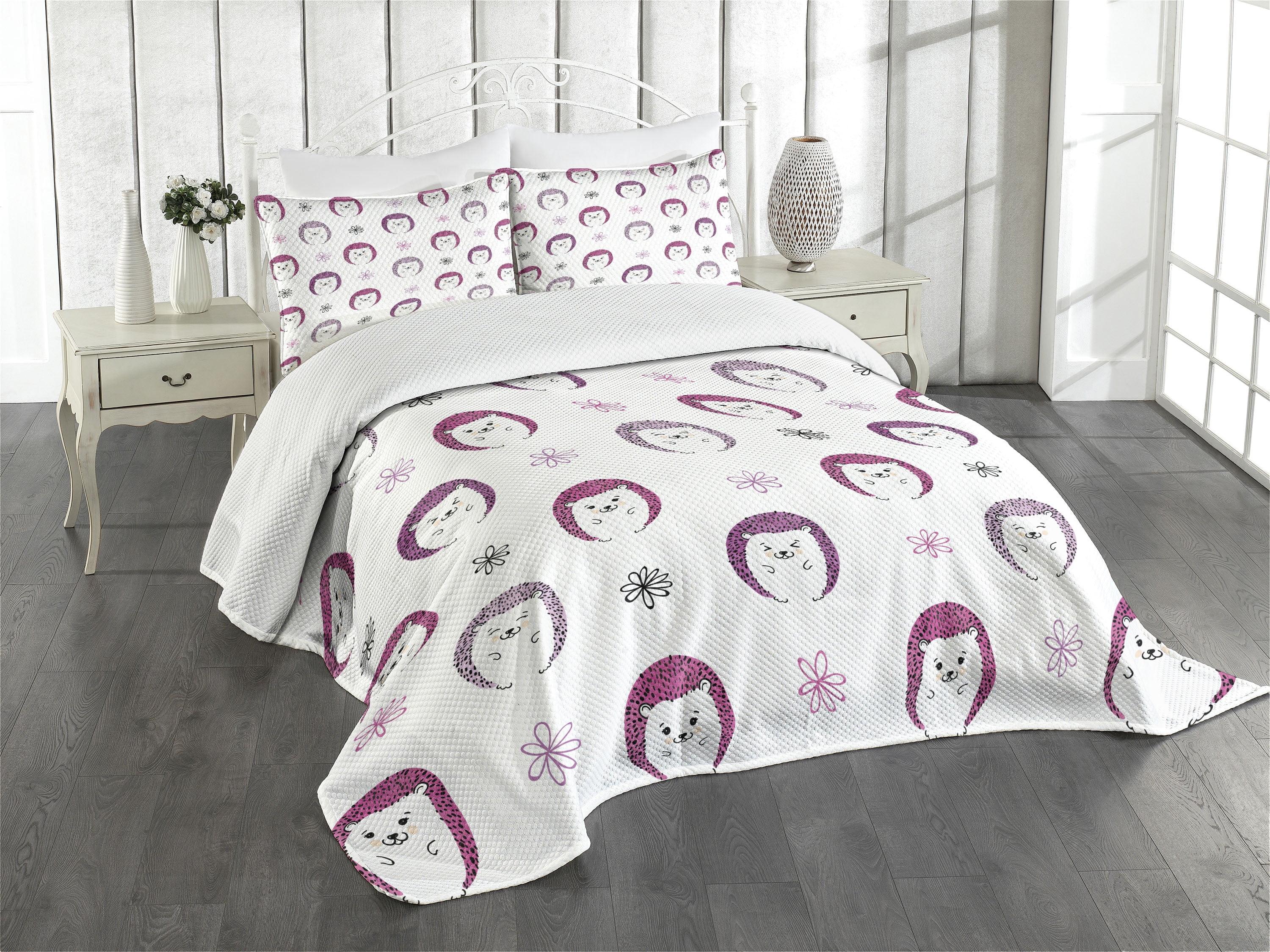 Ambesonne Ambesonne Hedgehog Bedspread Set  Colorful Spiky Animal  Pink Lilac Black