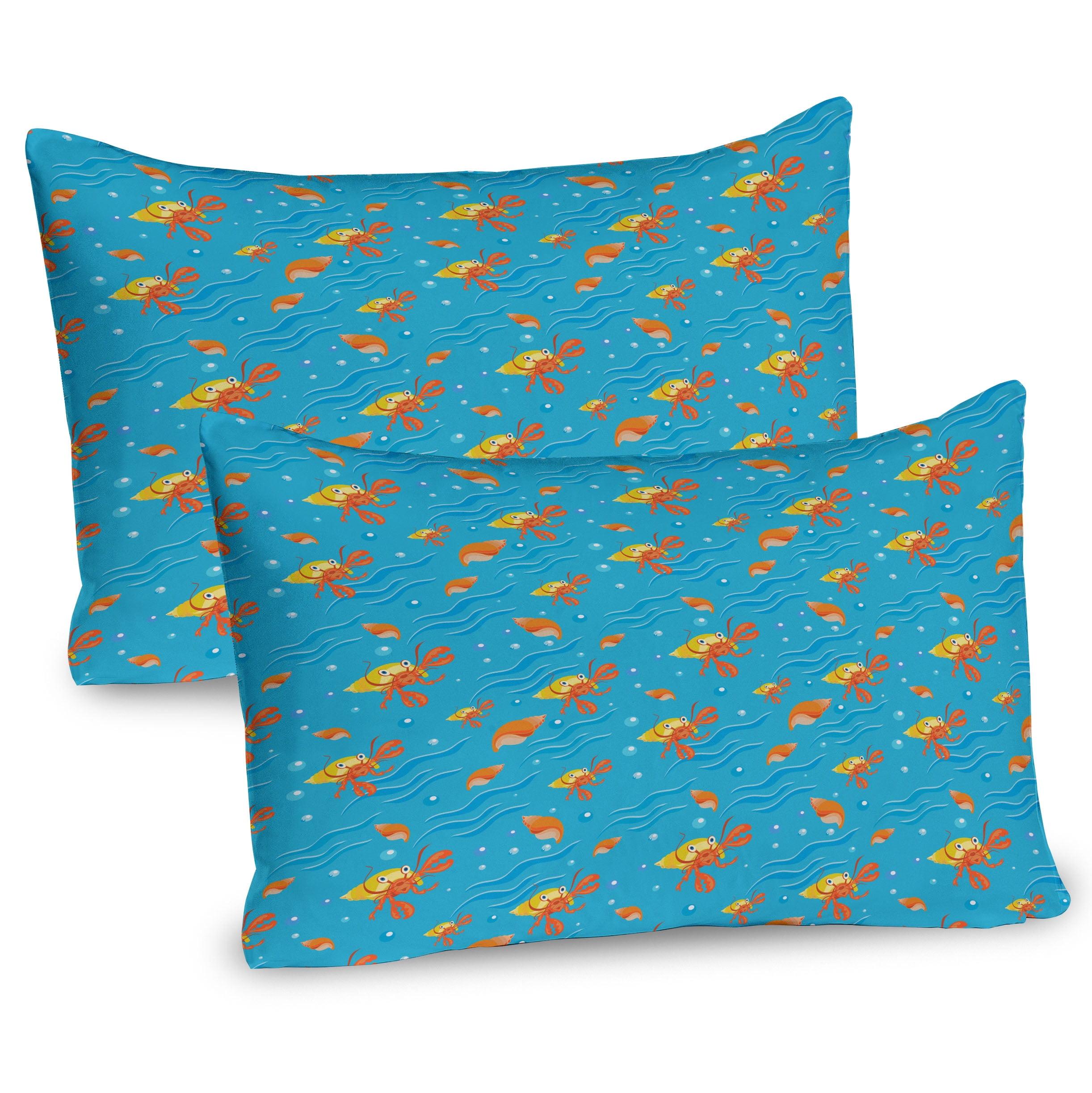 Ambesonne Hermit Crab Pillow Sham 2 Pack Sea Animals Seashells Deep Sky Blue Amber