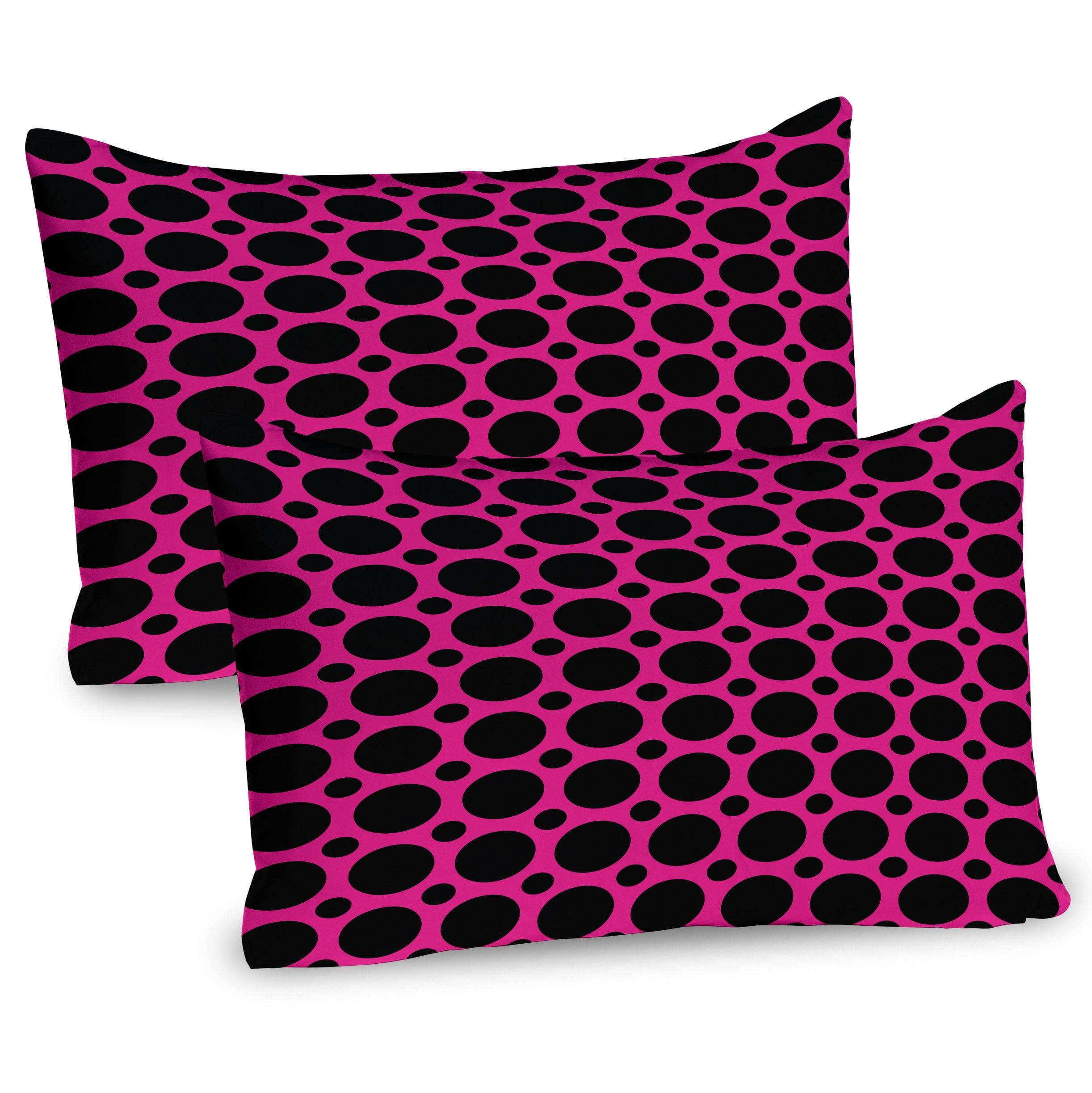 Ambesonne Hot Pink Pillow Sham 2 Pack Symmetric Spots Retro Hot Pink Black