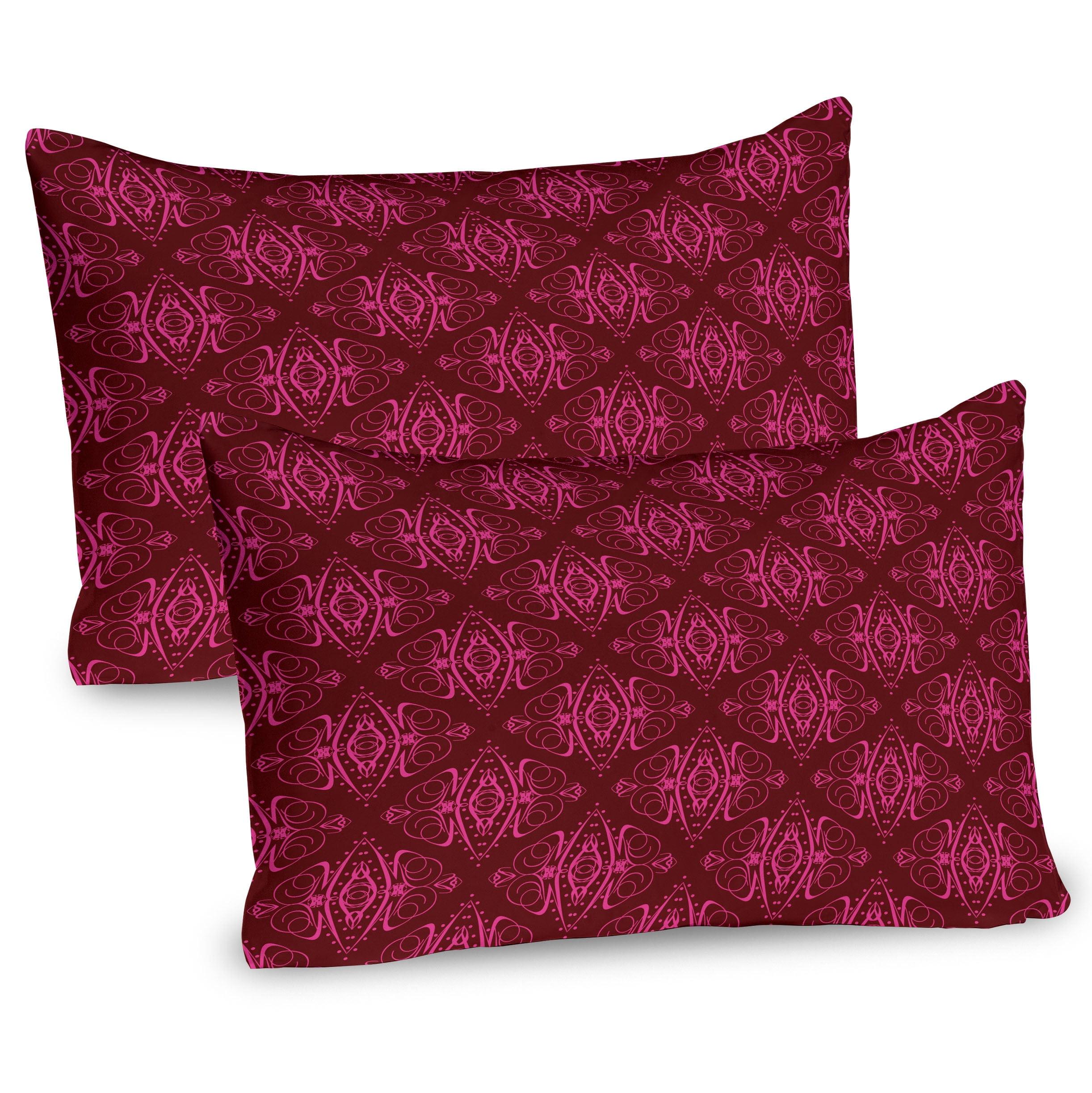 Ambesonne Hot Pink Pillow Sham 2 Pack Traditional Damask Burgundy Pink