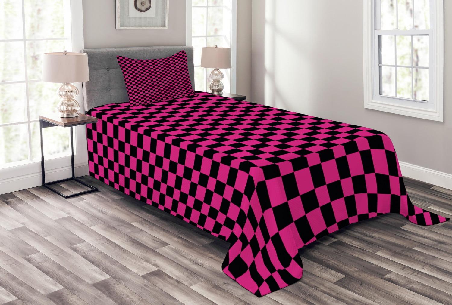 Twin Pink and Black Quilted Bedspread Set