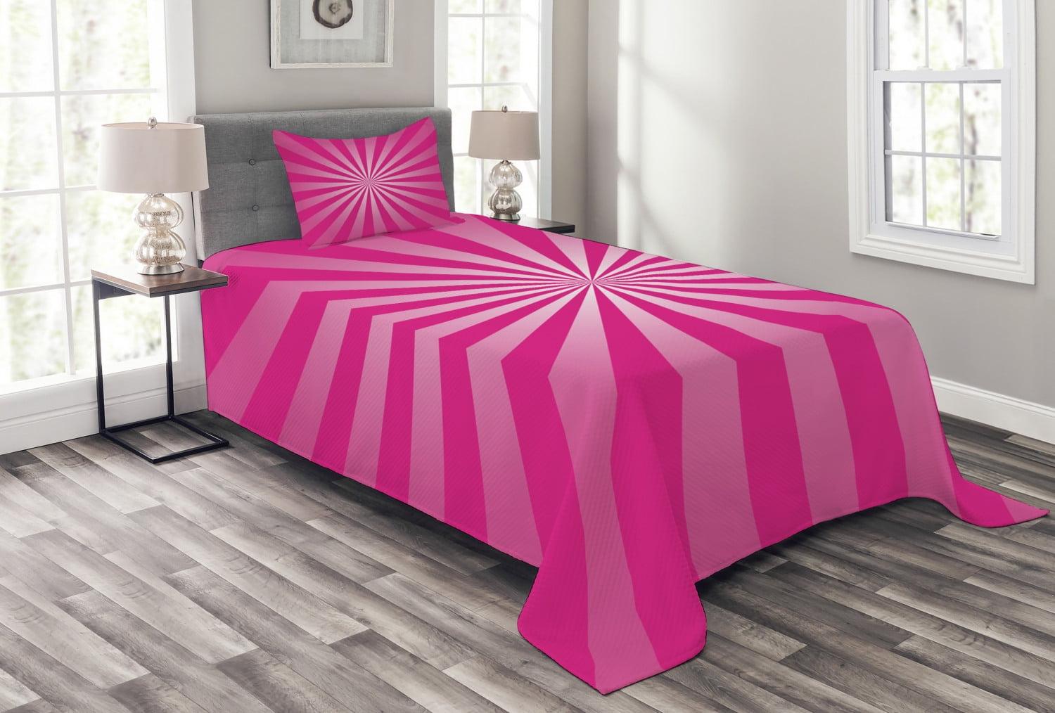 Hot Pink and White Twin Quilted Bedspread Set