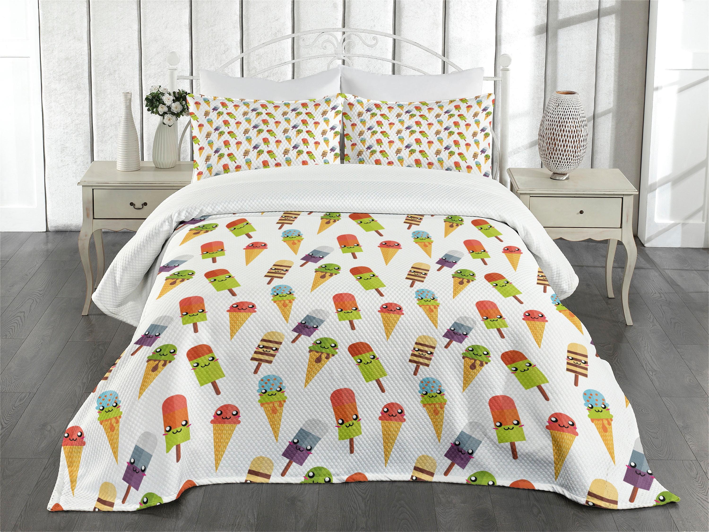 Ambesonne Ambesonne Ice Cream Bedspread Set Colorful Yummy Multicolor