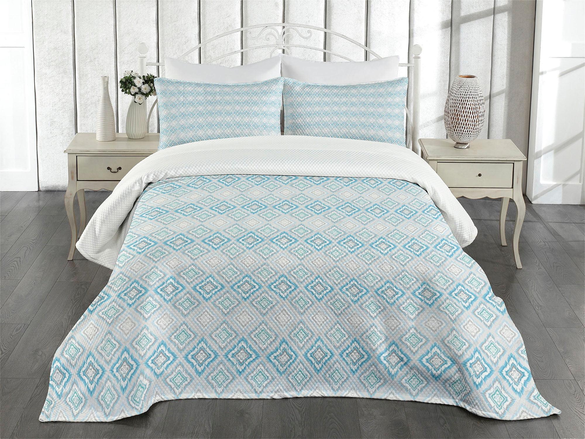 Ambesonne Ikat Bedspread Set  Aztec Peruvian Culture  Grey White Sky Blue