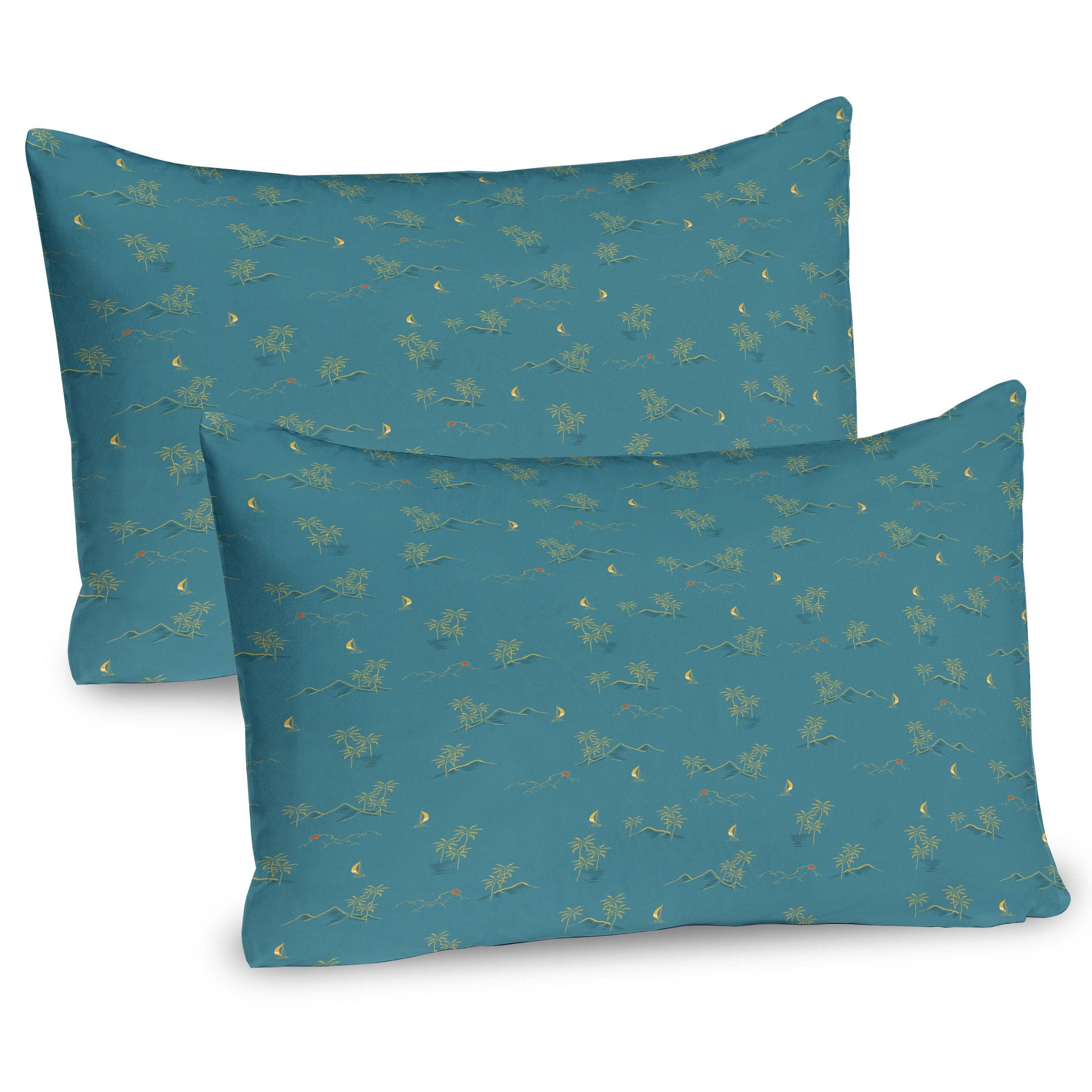 Ambesonne Island Pillow Sham 2 Pack Summer Tropical Palm Trees Petrol Blue and Pale Green