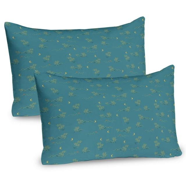 Ambesonne Ambesonne Island Pillow Sham 2 Pack Summer Tropical Palm Trees Petrol Blue and Pale Green