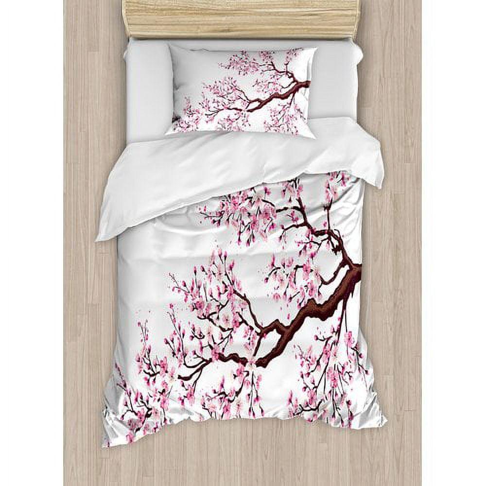 Twin Pink and Brown Floral Microfiber Duvet Cover Set