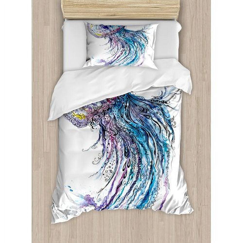 Twin Blue and Purple Jellyfish Microfiber Duvet Cover Set