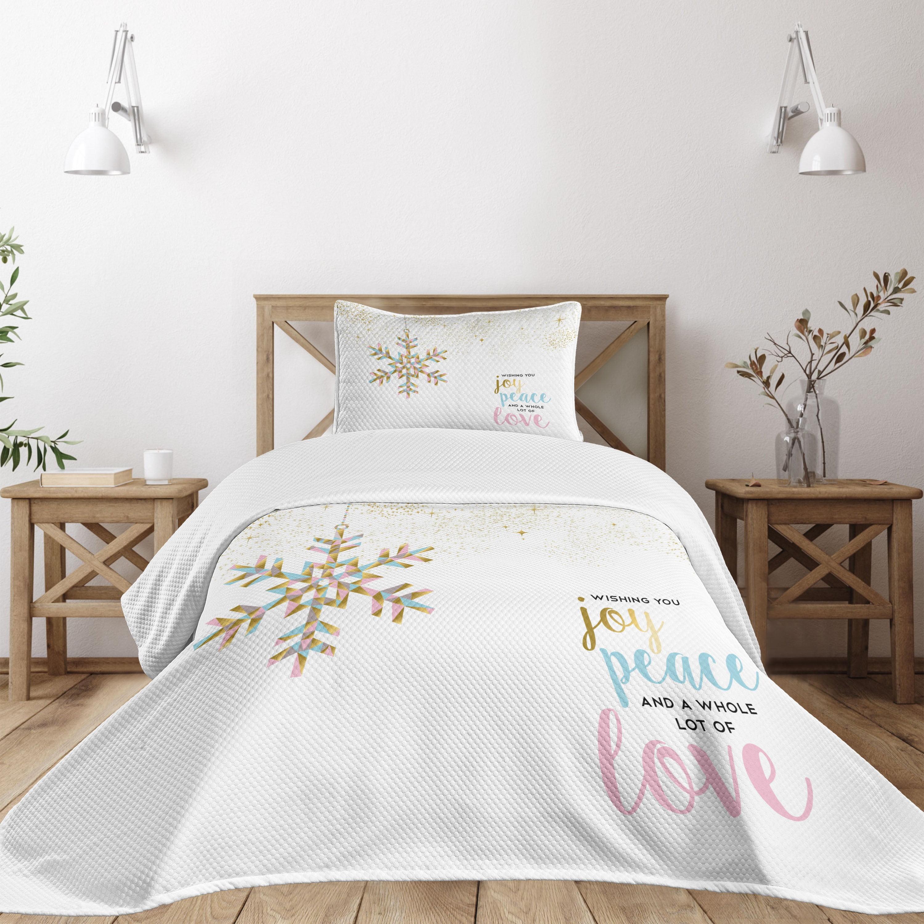 White Twin Quilted Bedspread Set with Pillow Sham