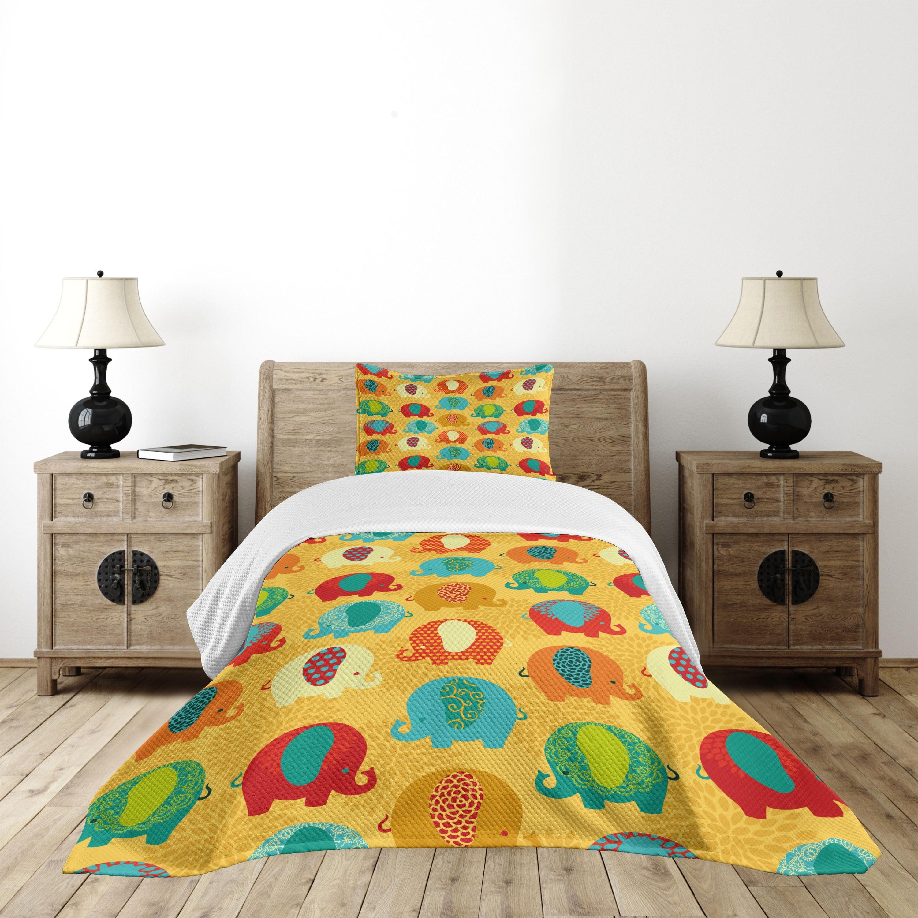 Ambesonne Jungle Bedspread Set  Elephants Ornaments  Multicolor | Wayfair