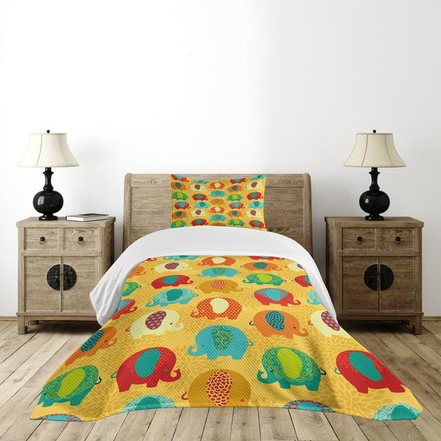 Ambesonne Ambesonne Jungle Bedspread Set  Elephants Ornaments  Multicolor