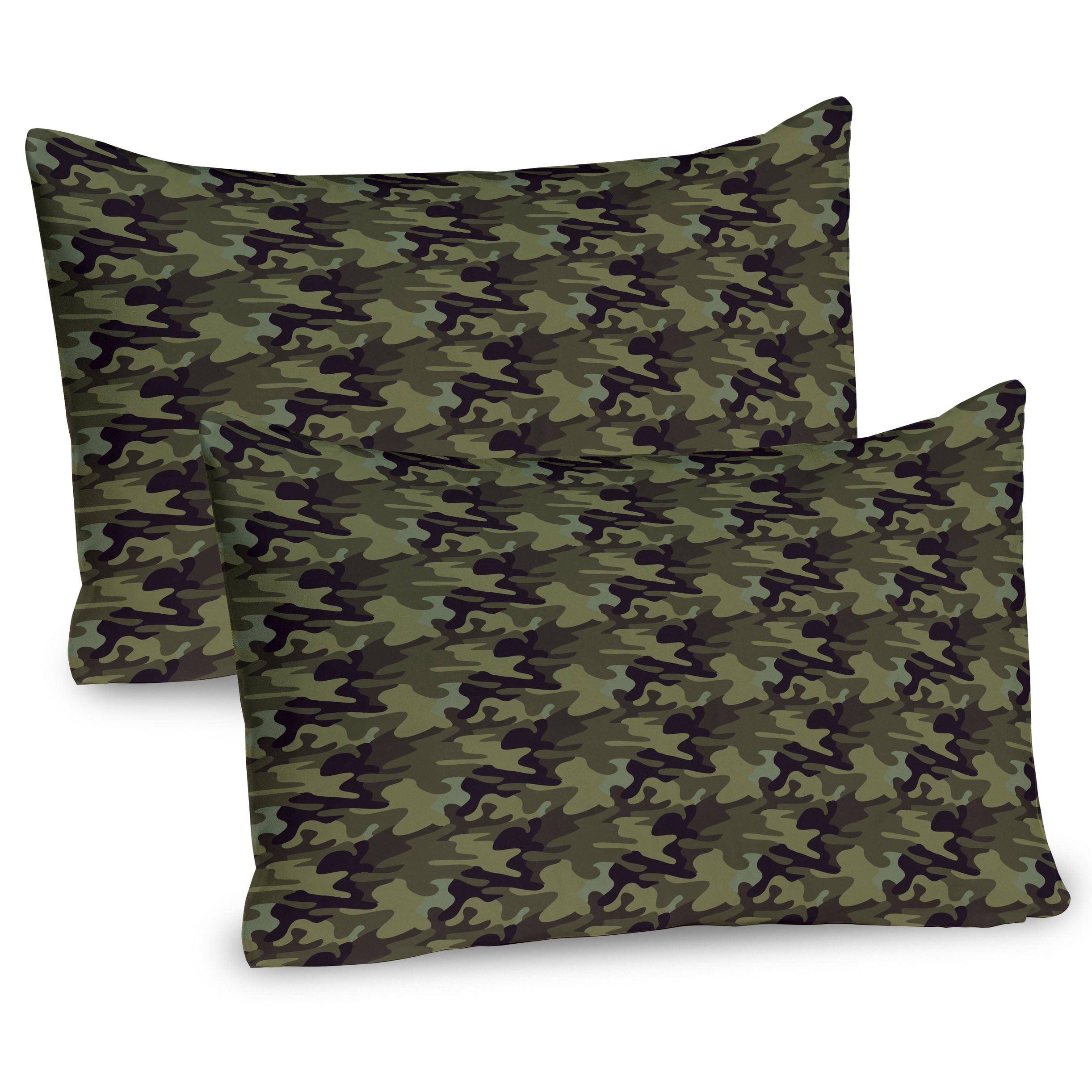 Ambesonne Khaki Pillow Sham 2 Pack Camouflage Motif Camo Stains - Army Green Slate Brown