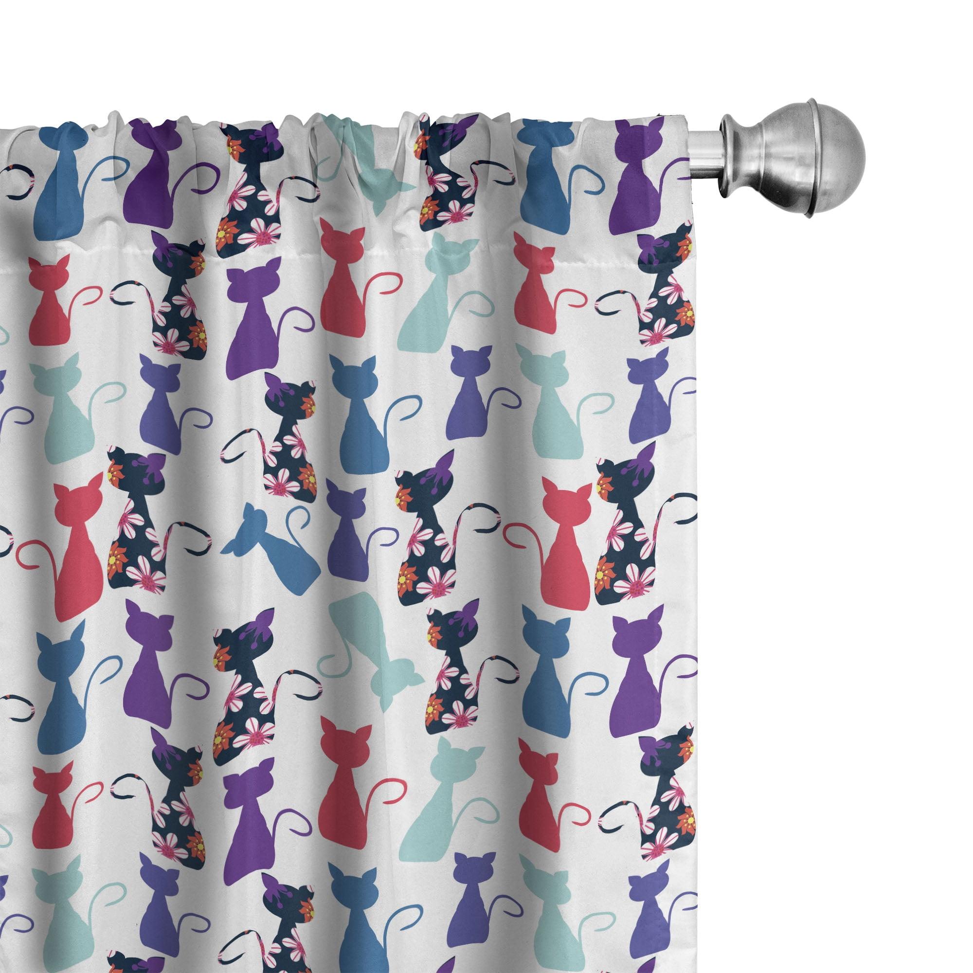 Cat Print Semi-Sheer Rod Pocket Curtain Panels (Set of 2)