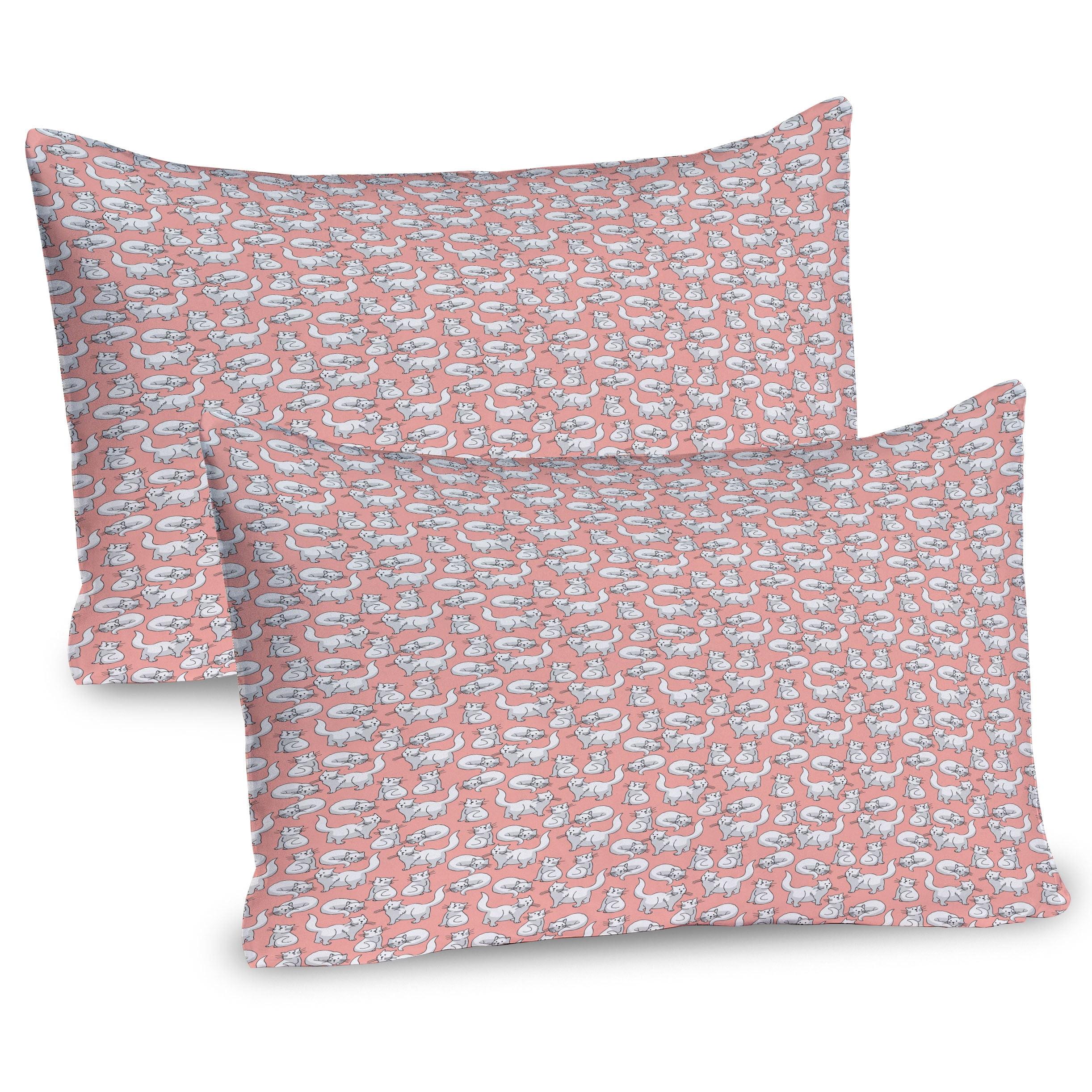 Ambesonne Kitten Pillow Sham 2 Pack Repeating Cat Silhouettes 26"x20" Pale Pink Pale Grey