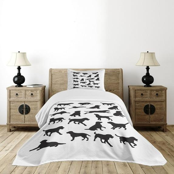 Ambesonne Ambesonne Labrador Bedspread Set Various Positions Charcoal Grey White