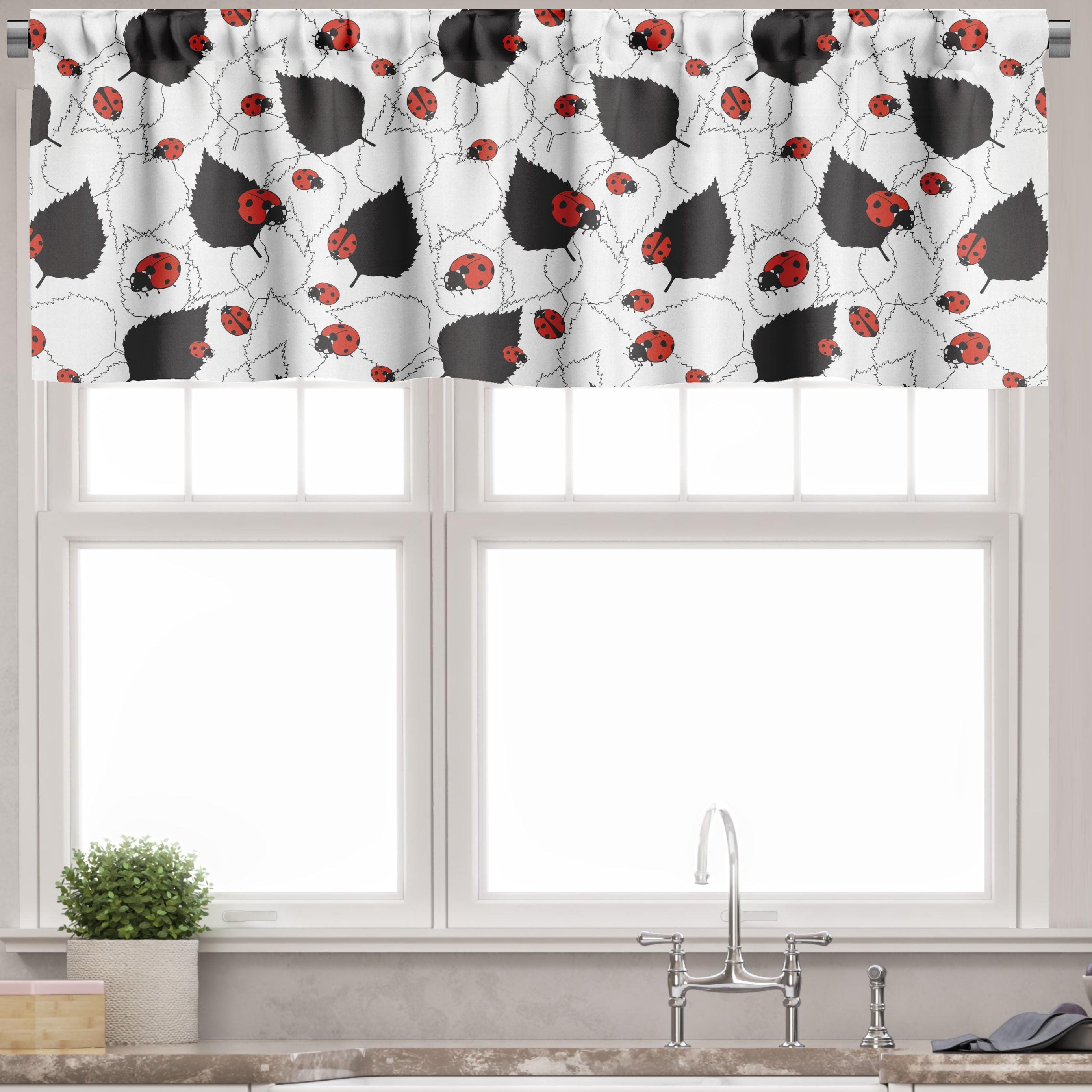 Ladybug Print White and Black Satin Rod Pocket Valance