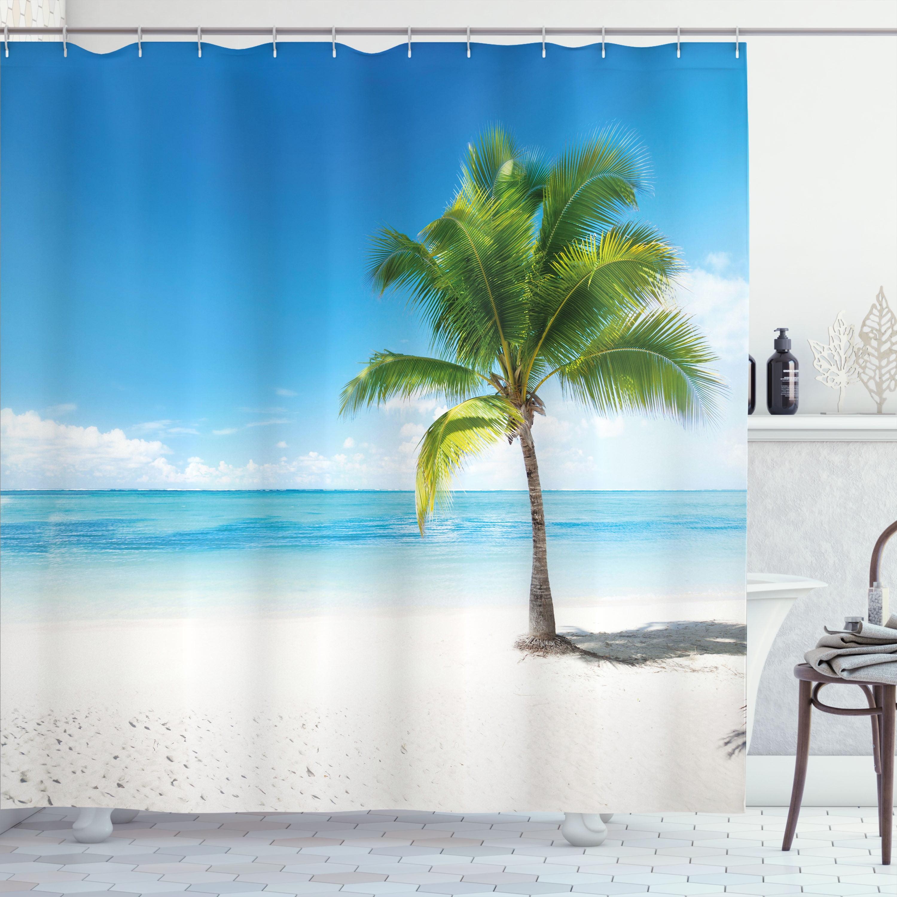 Tropical Beach Palm Tree Fabric Shower Curtain with Hooks