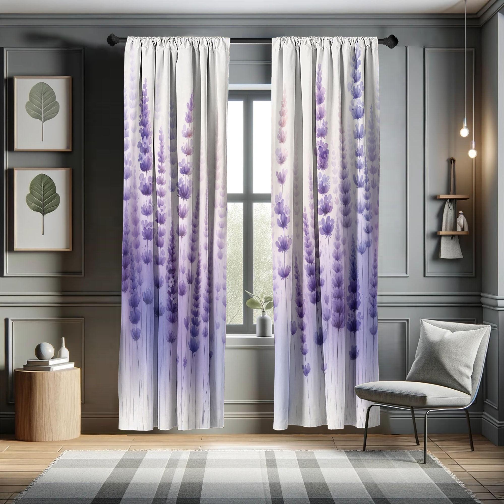 Lavender Floral Light-Filtering Microfiber Curtain Panels, 28" x 63"