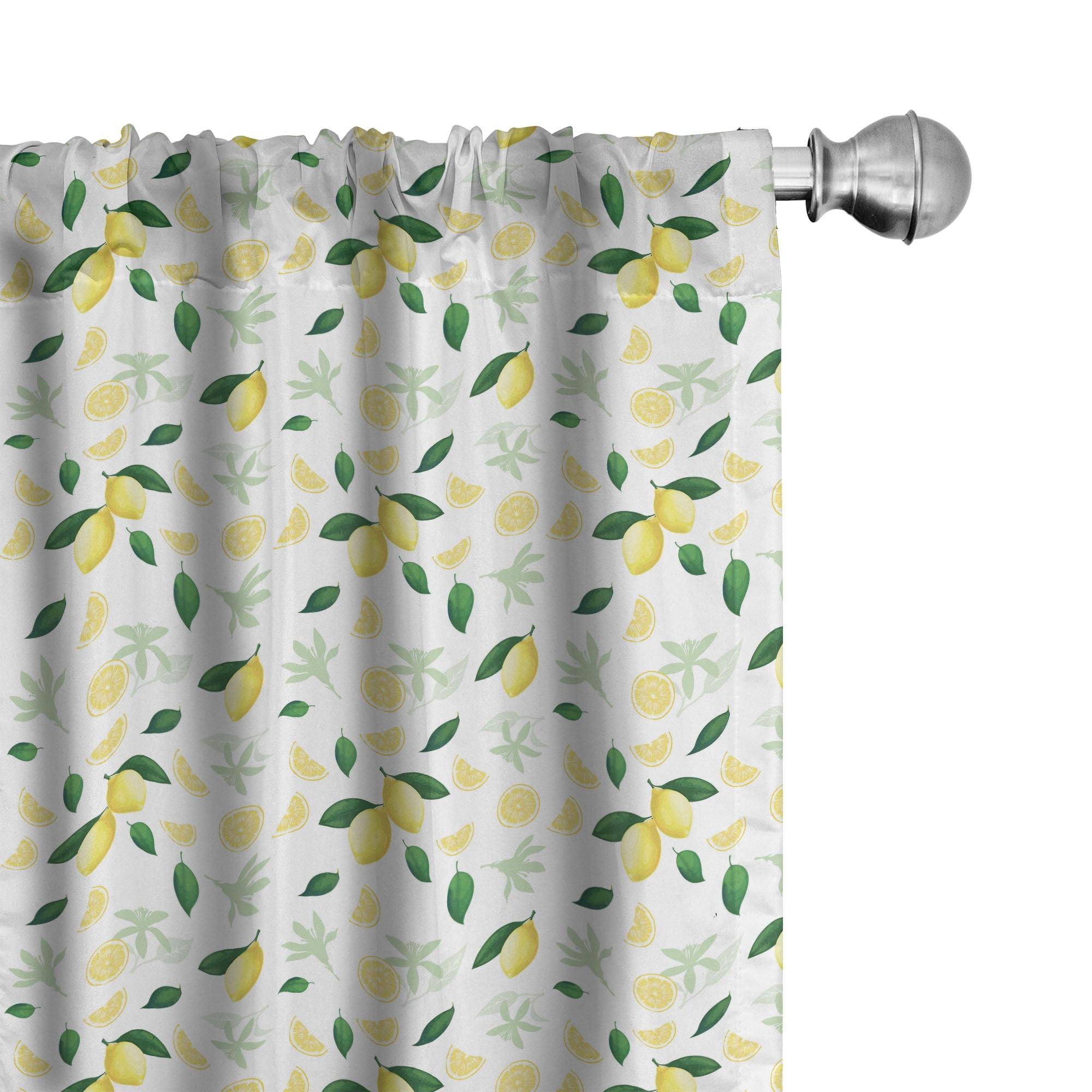 Lemon Print White and Green Microfiber Rod Pocket Curtains, 28" x 95"