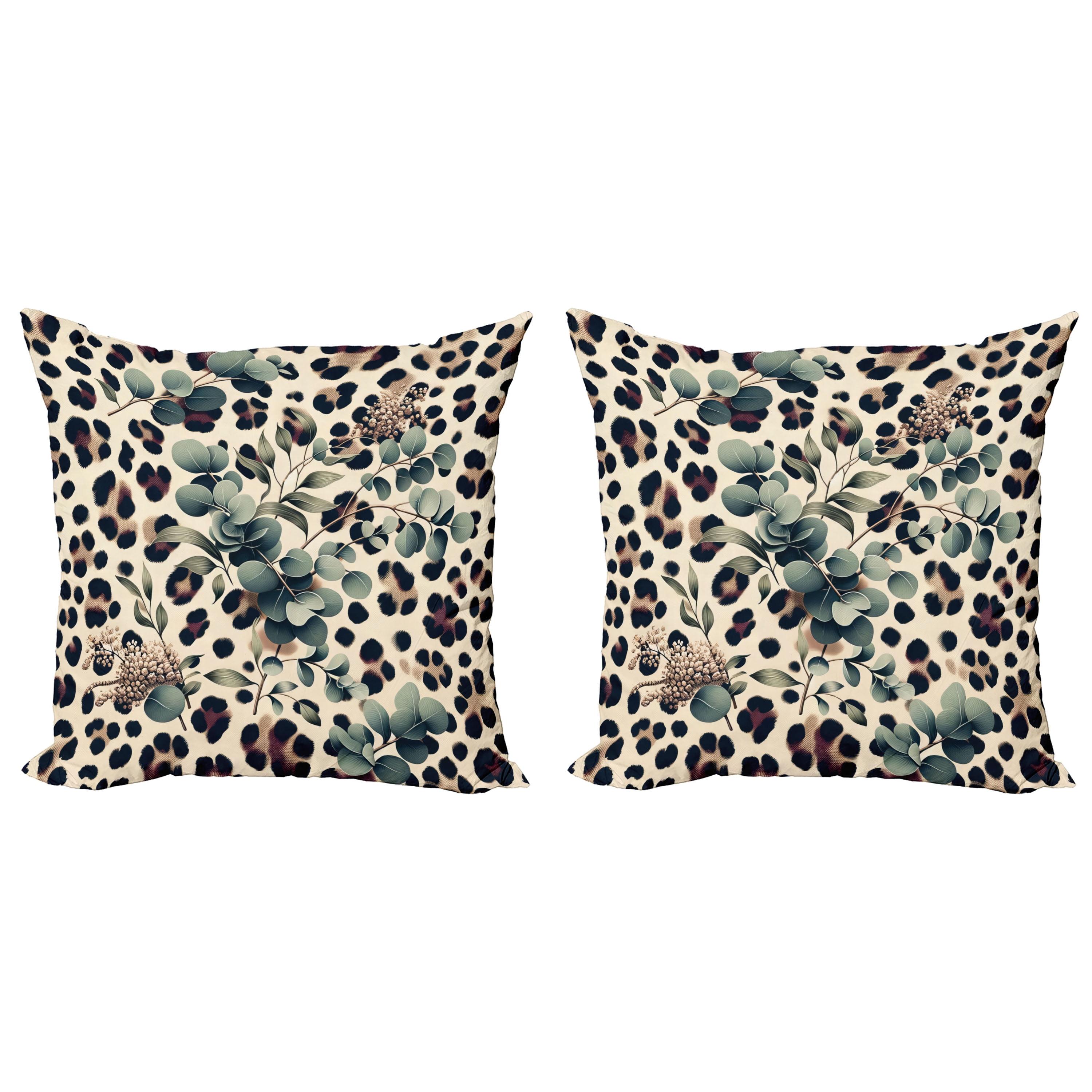 Camel and Laurel Green Leopard Print Microfiber Throw Pillow Covers, Set of 2