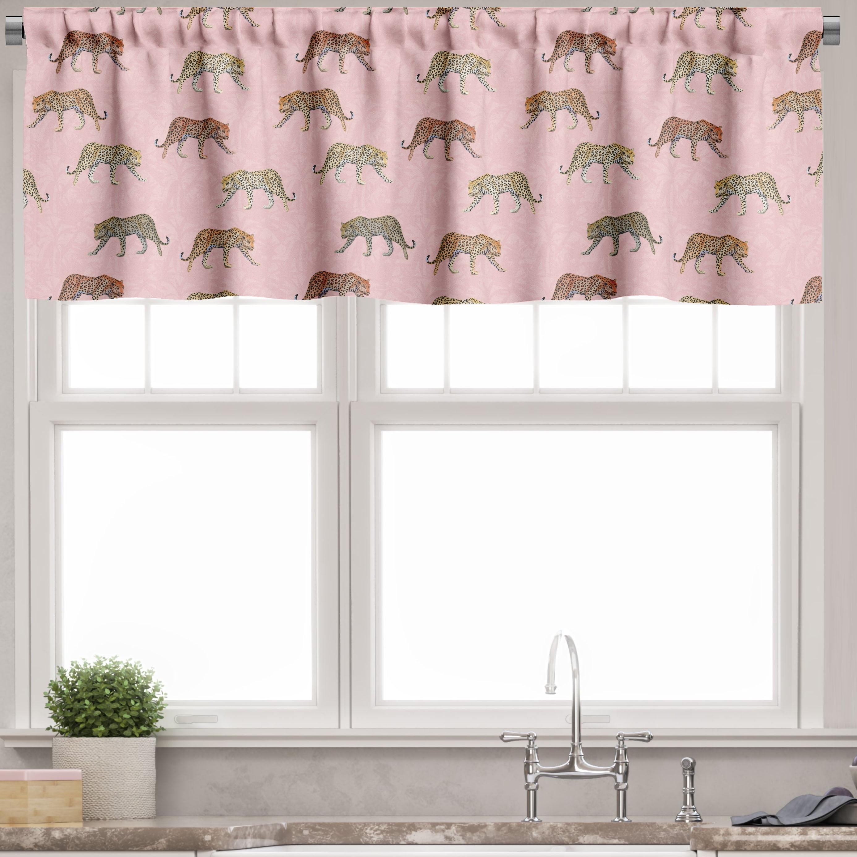 Blush Champagne Satin Leopard Print Rod Pocket Valance