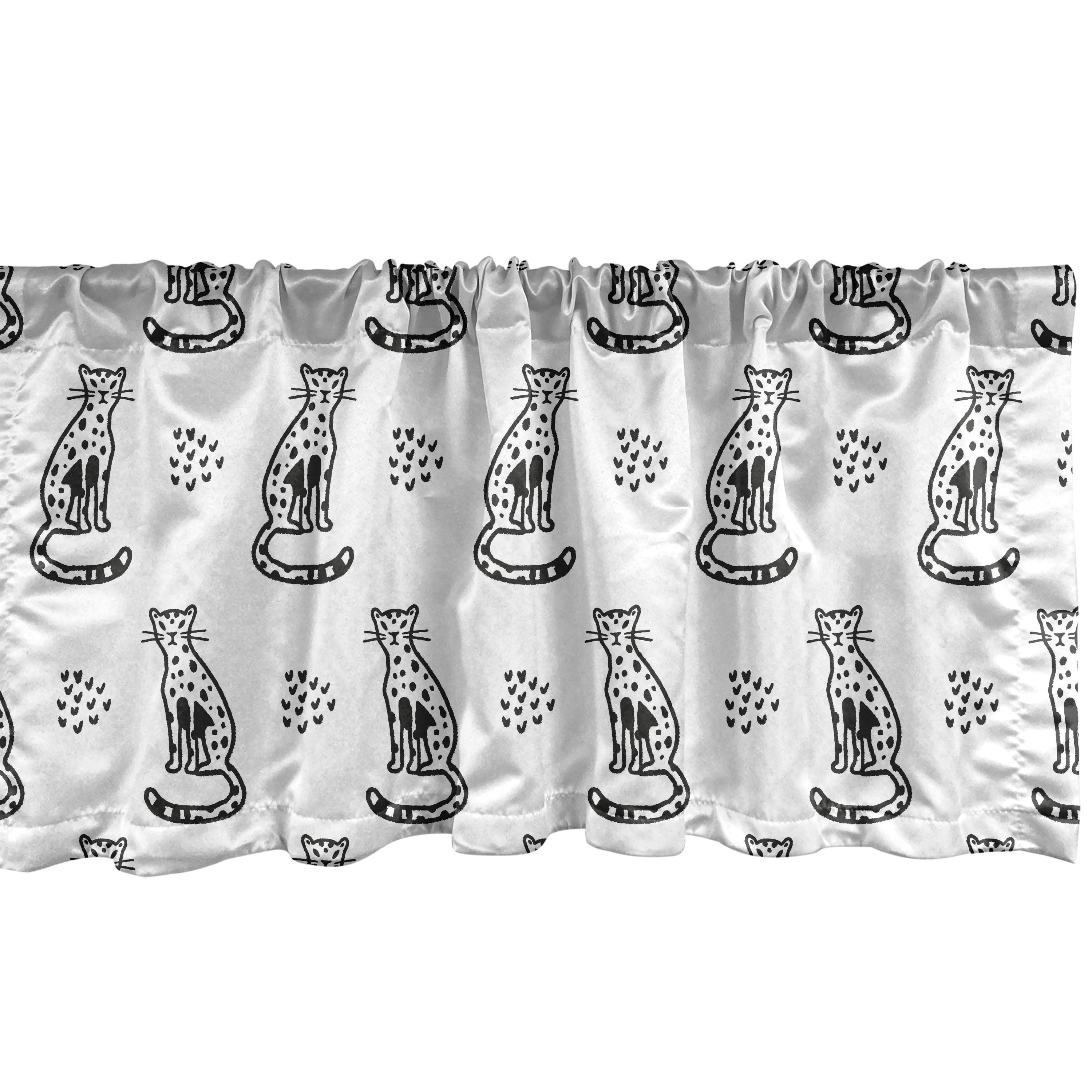 Ambesonne Kitty Valance Pack of 2 Monochrome Style Kitten Heads  Charcoal Grey and White