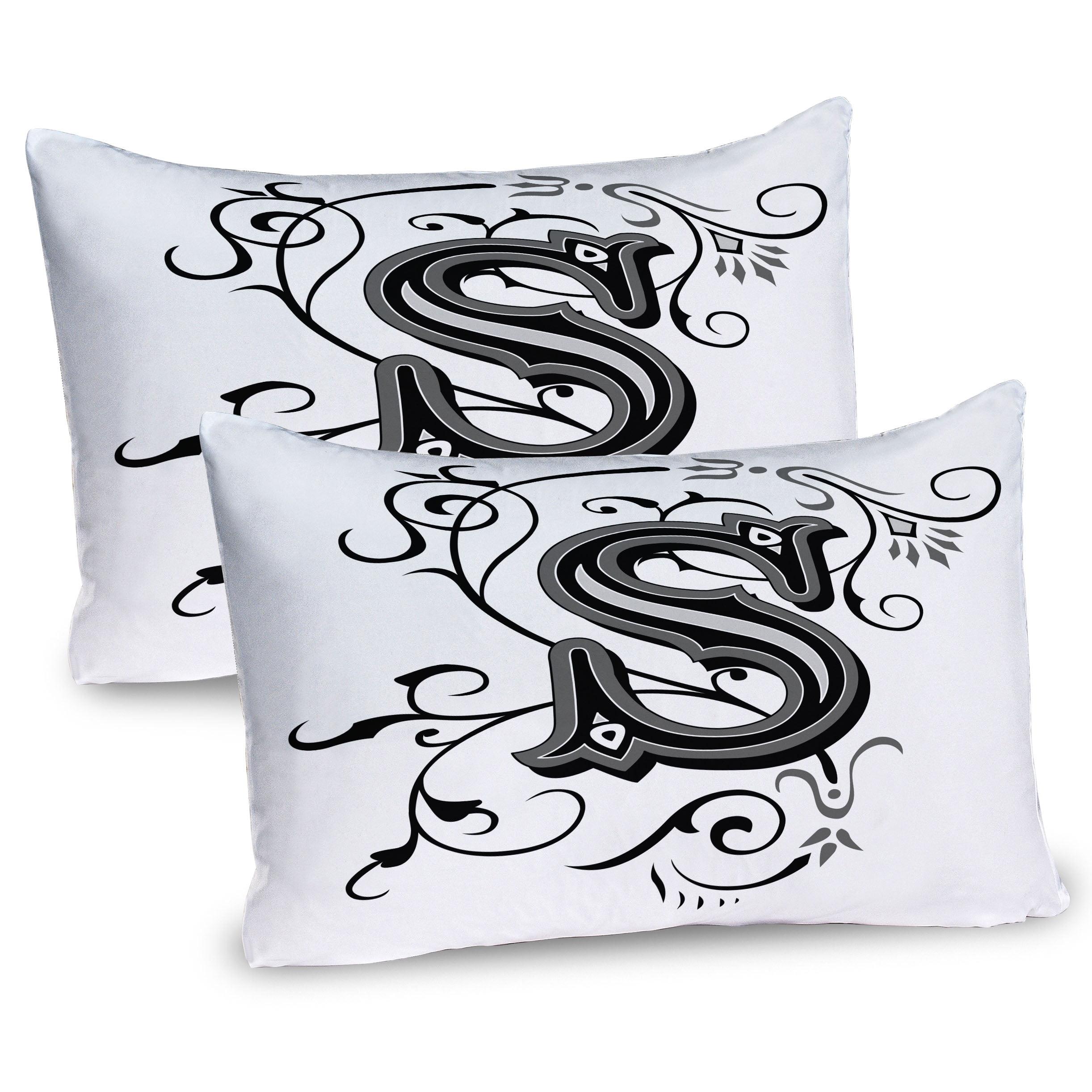 Monochrome Letter S Black and White Microfiber Pillow Shams