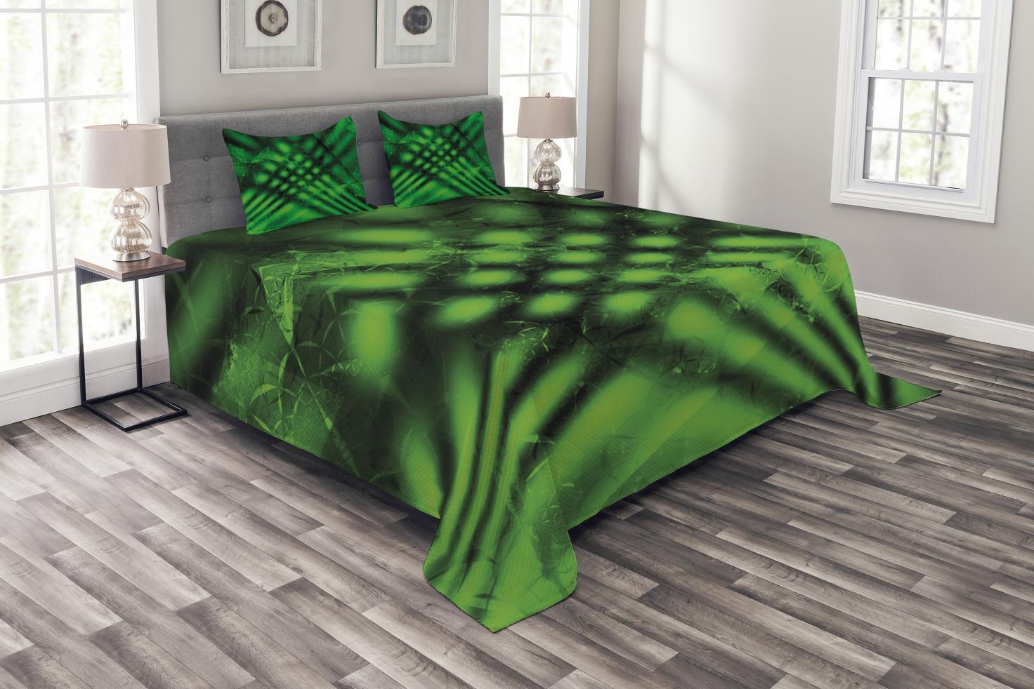 Ambesonne Lime Green Bedspread Set Psychedelic Blurry Hunter Green Black